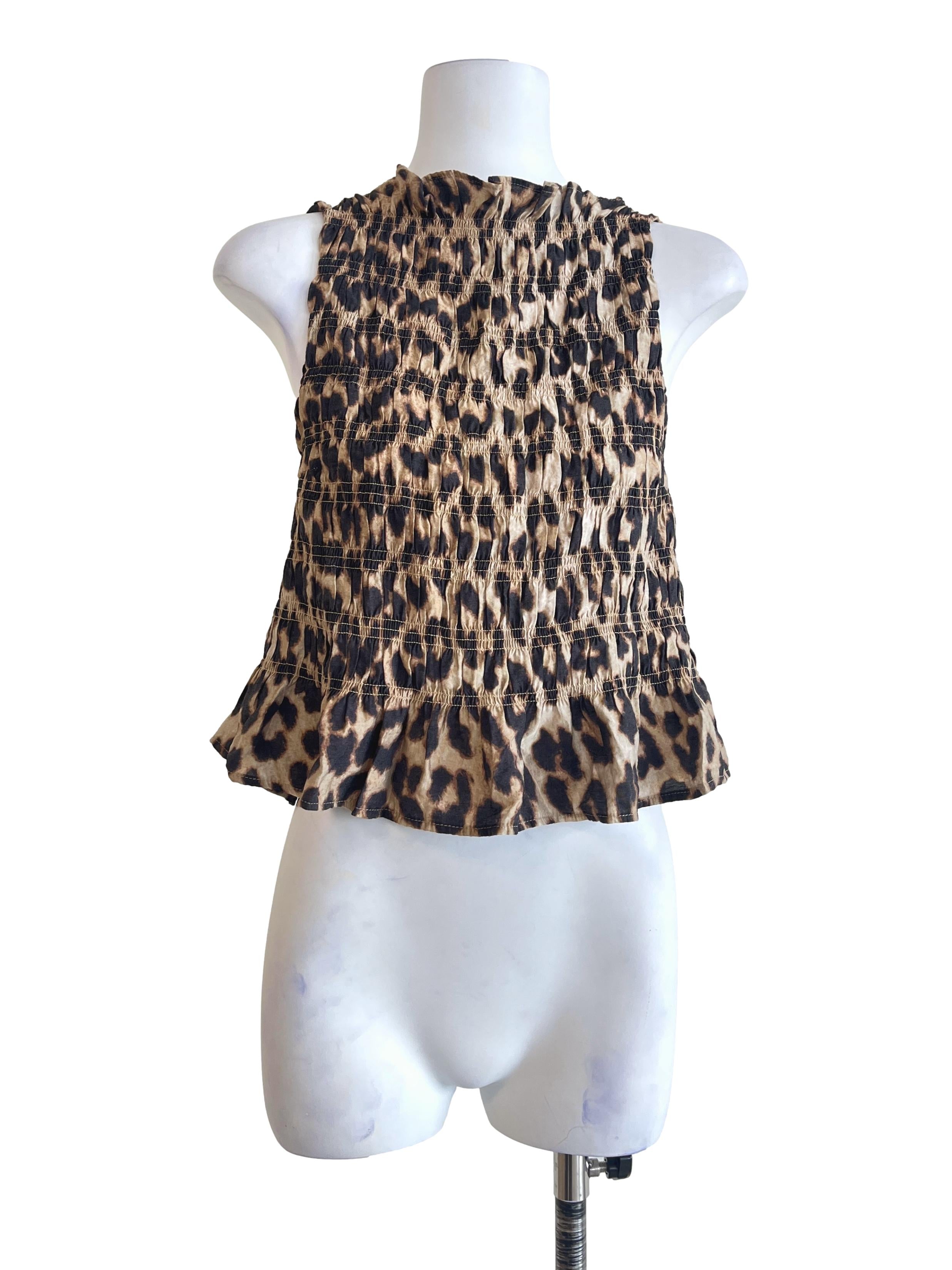 Coffee Brown Leopard Printed Sleeveless Top