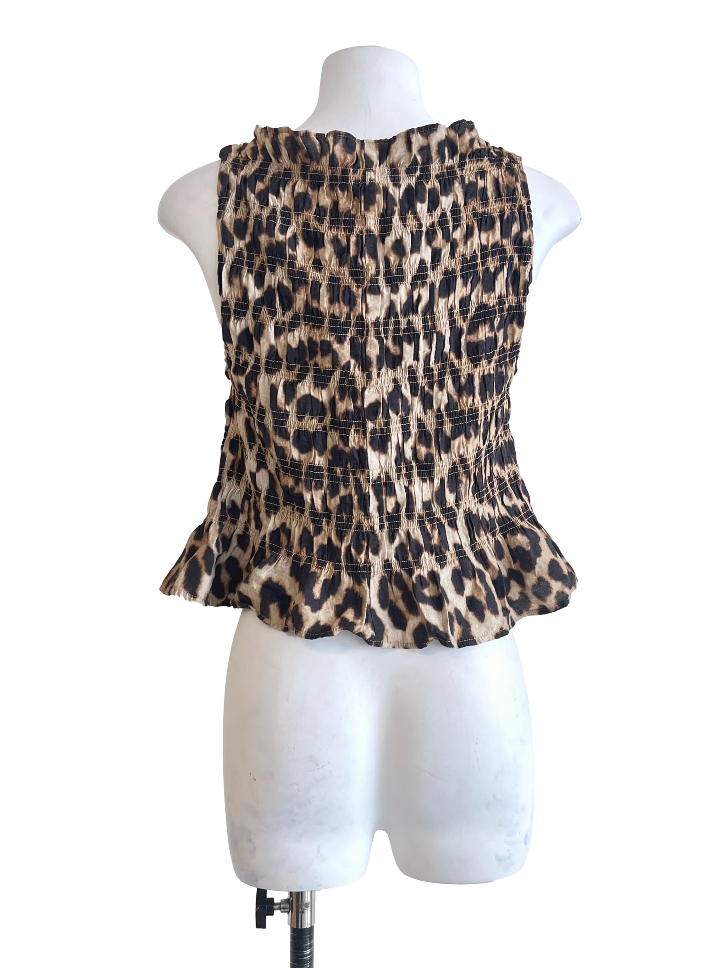 Coffee Brown Leopard Printed Sleeveless Top