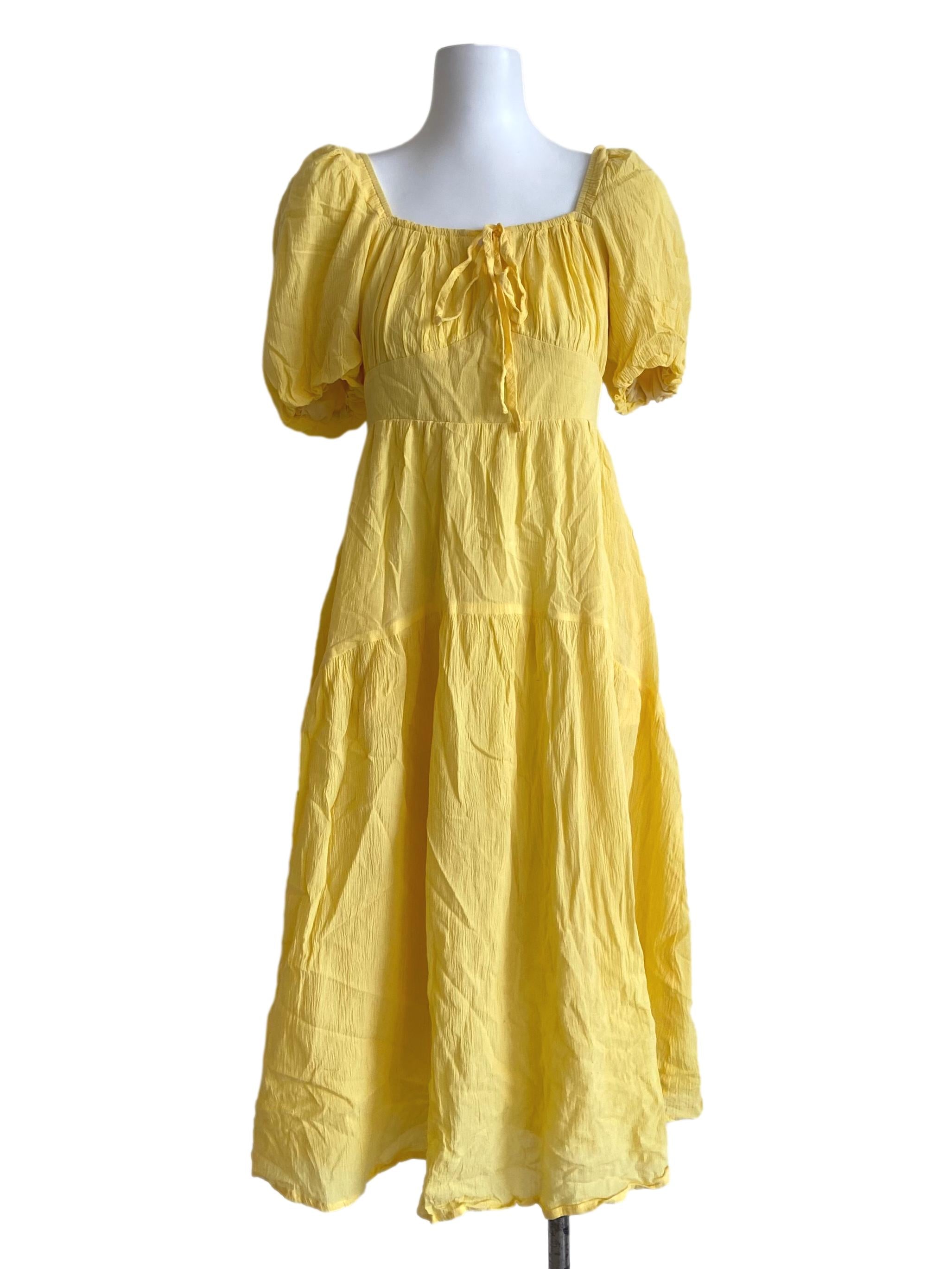 Lemon Yellow Square Neck Dress