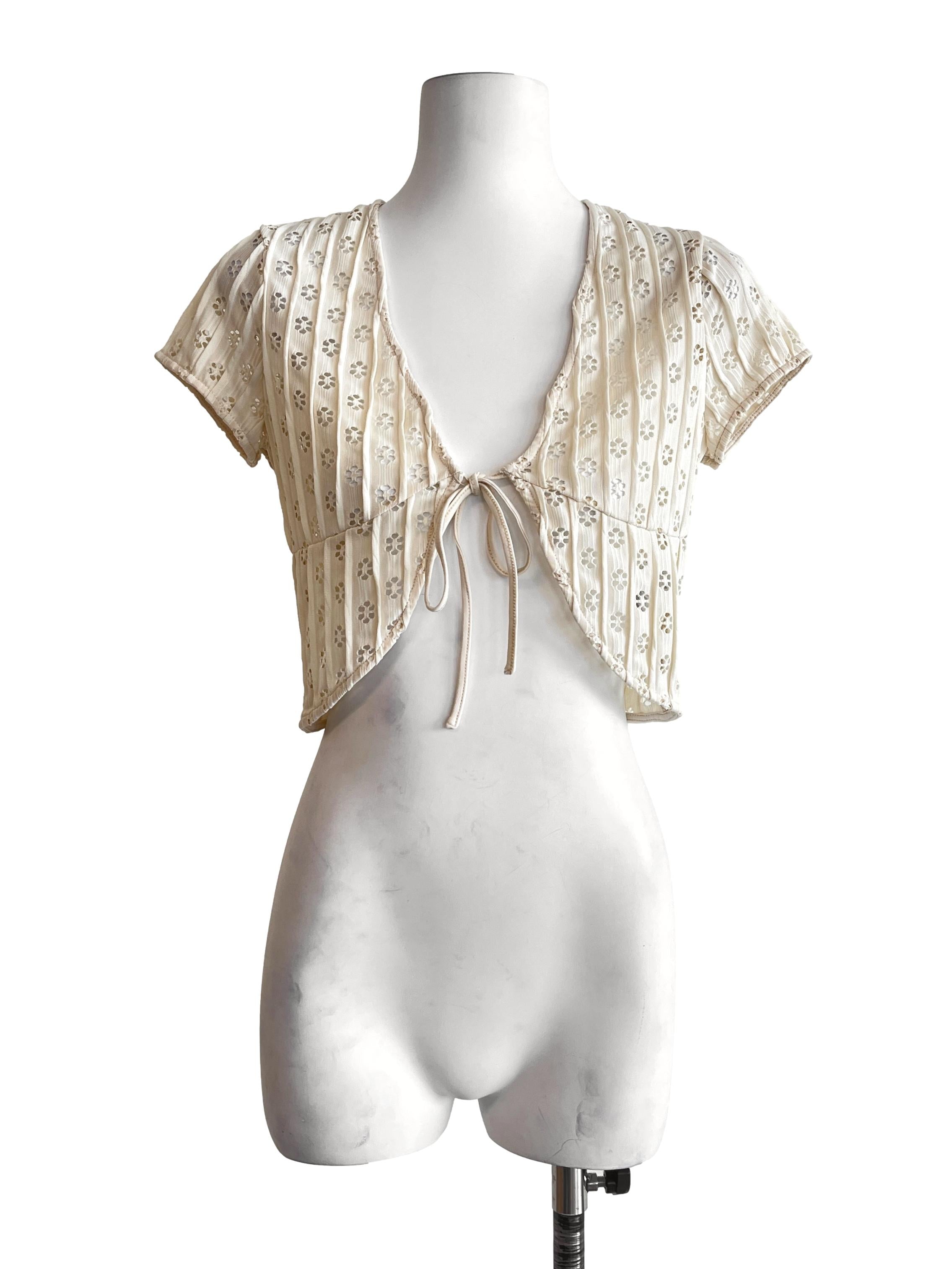 Cream White V-Neck Cropped Cardigan