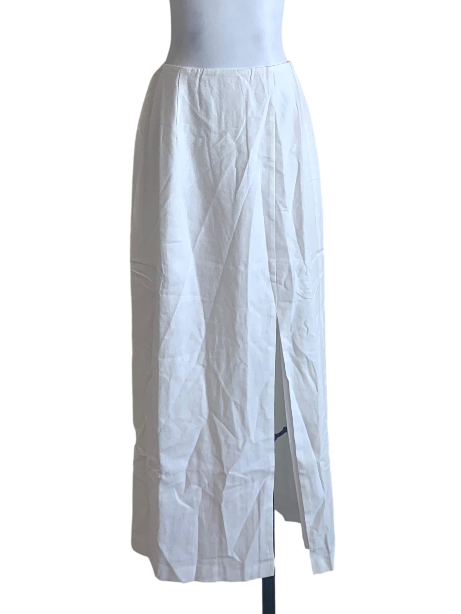 Cotton White Front Slit Skirt