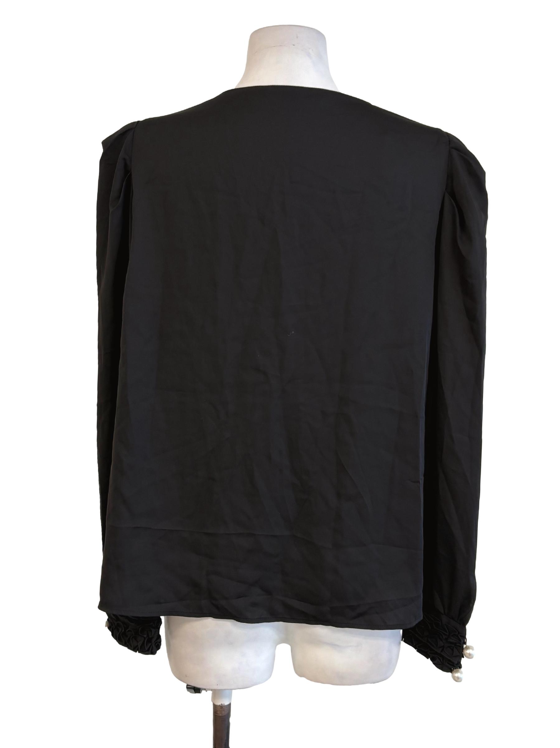 Black Satin Cuffed Sleeves Top