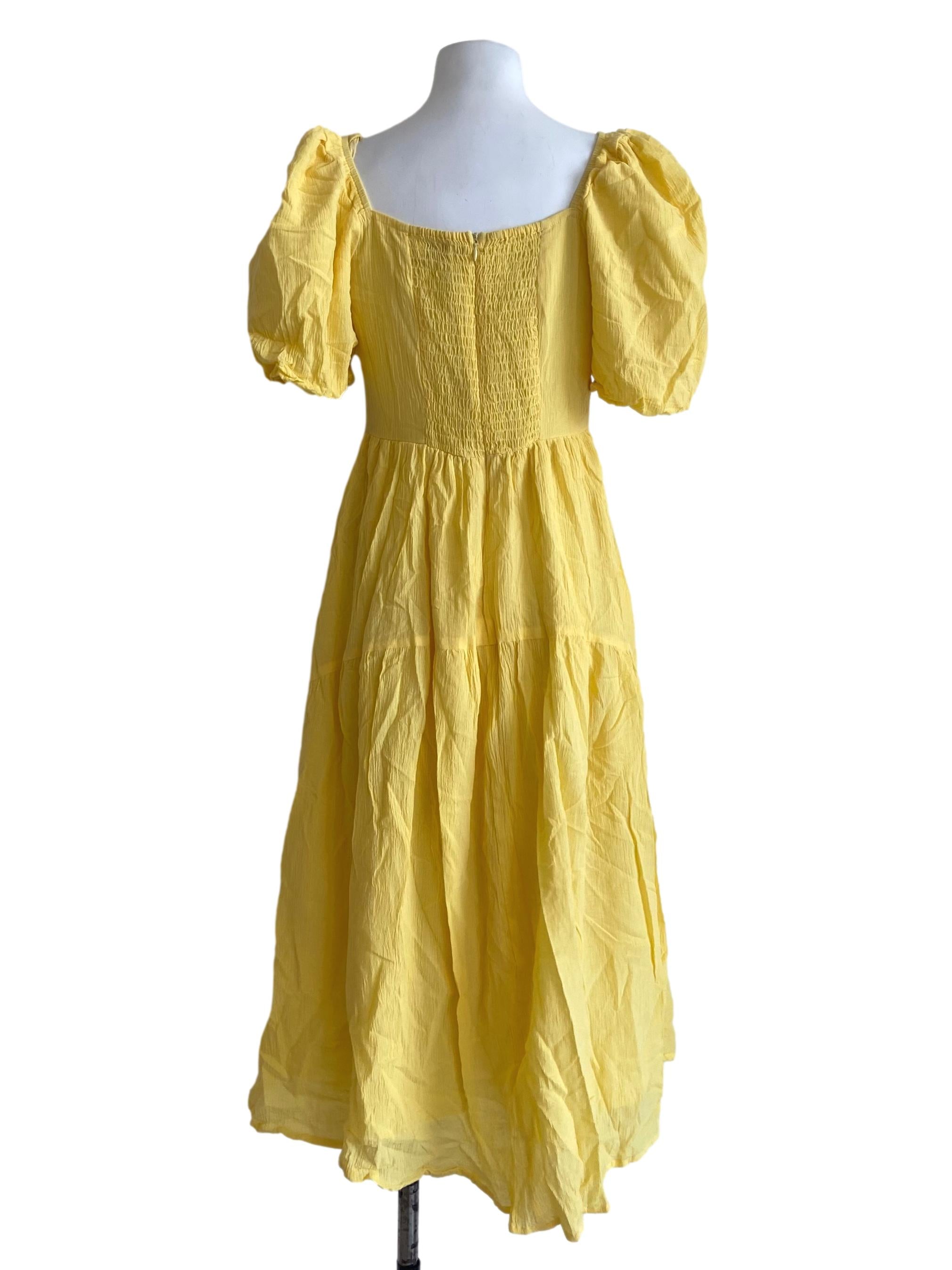 Lemon Yellow Square Neck Dress