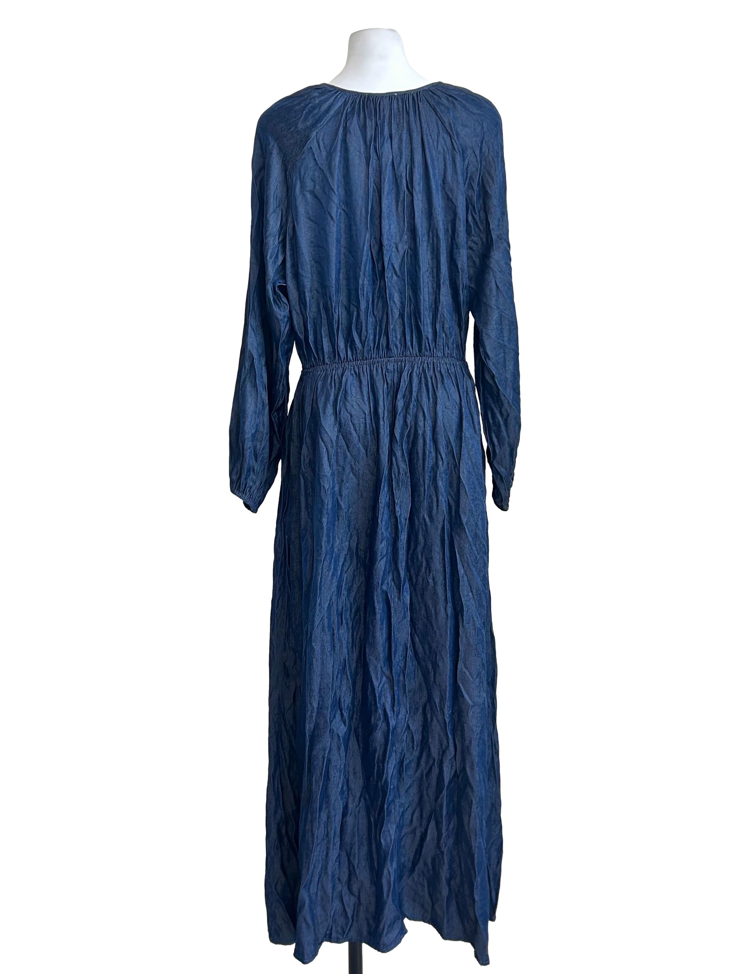 Indigo Blue Crinkle Tie Maxi Dress