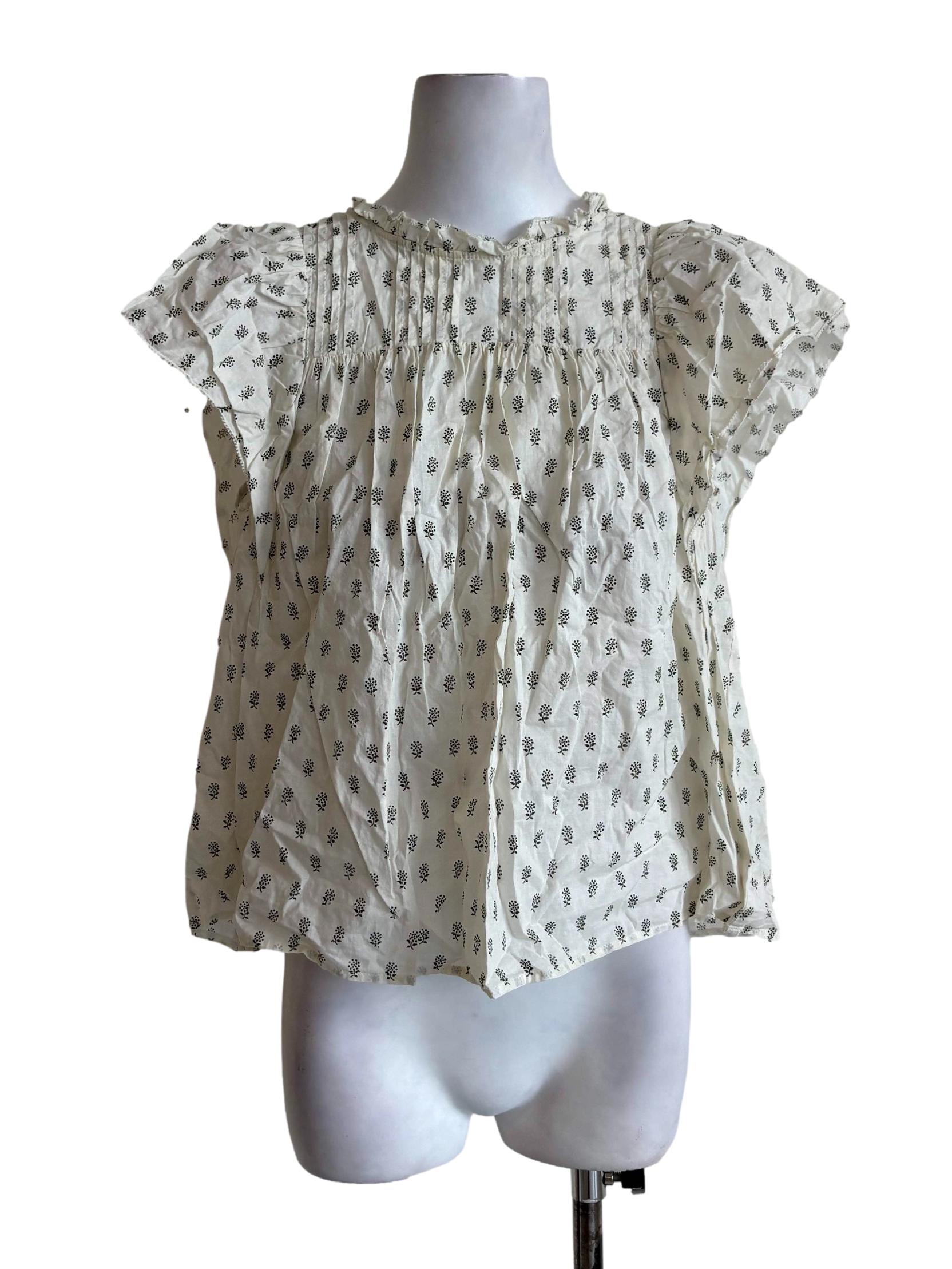 White Pleated Floral Empire Top