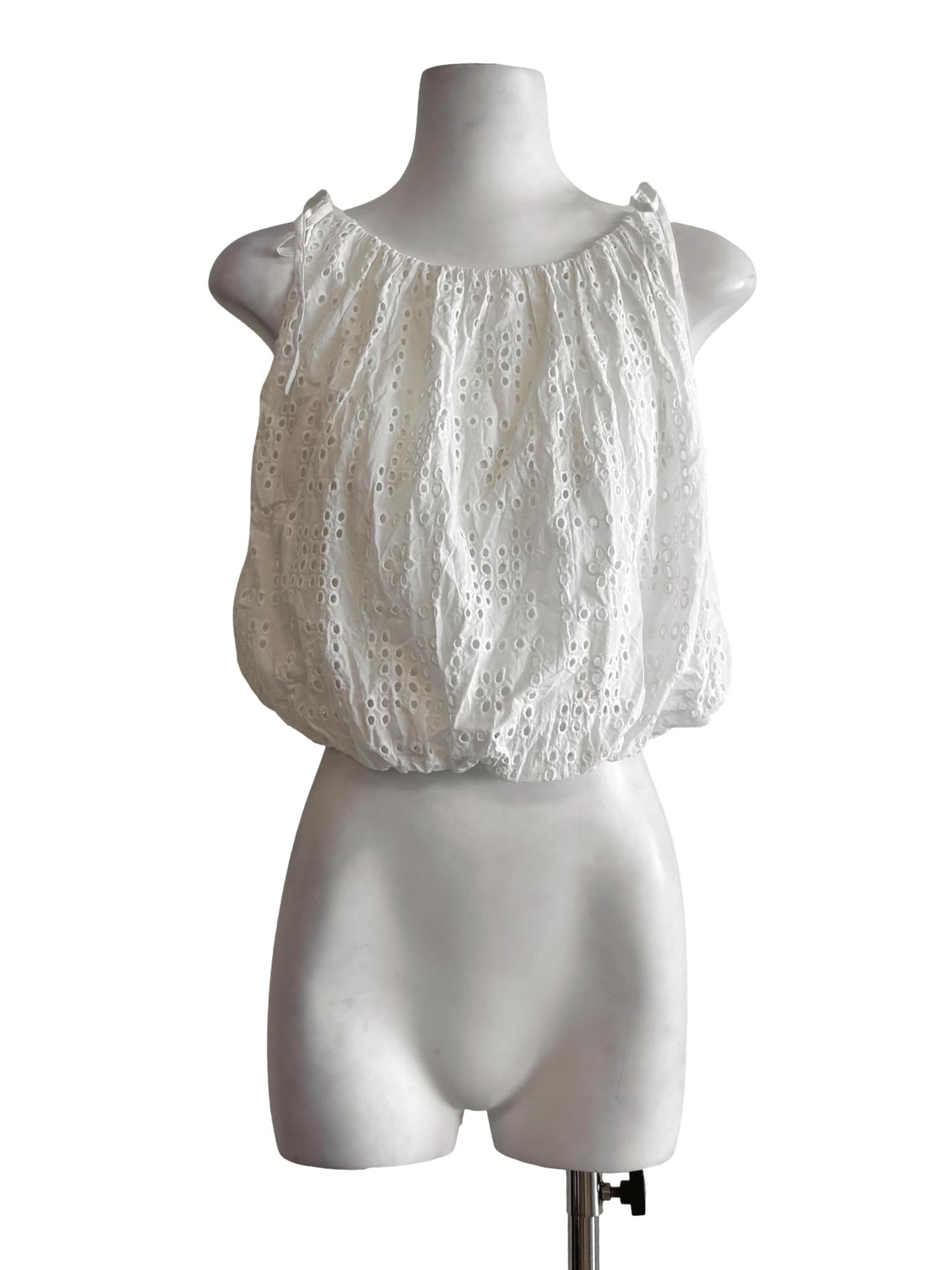 Pearl White Sleeveless Cotton Eyelet Top