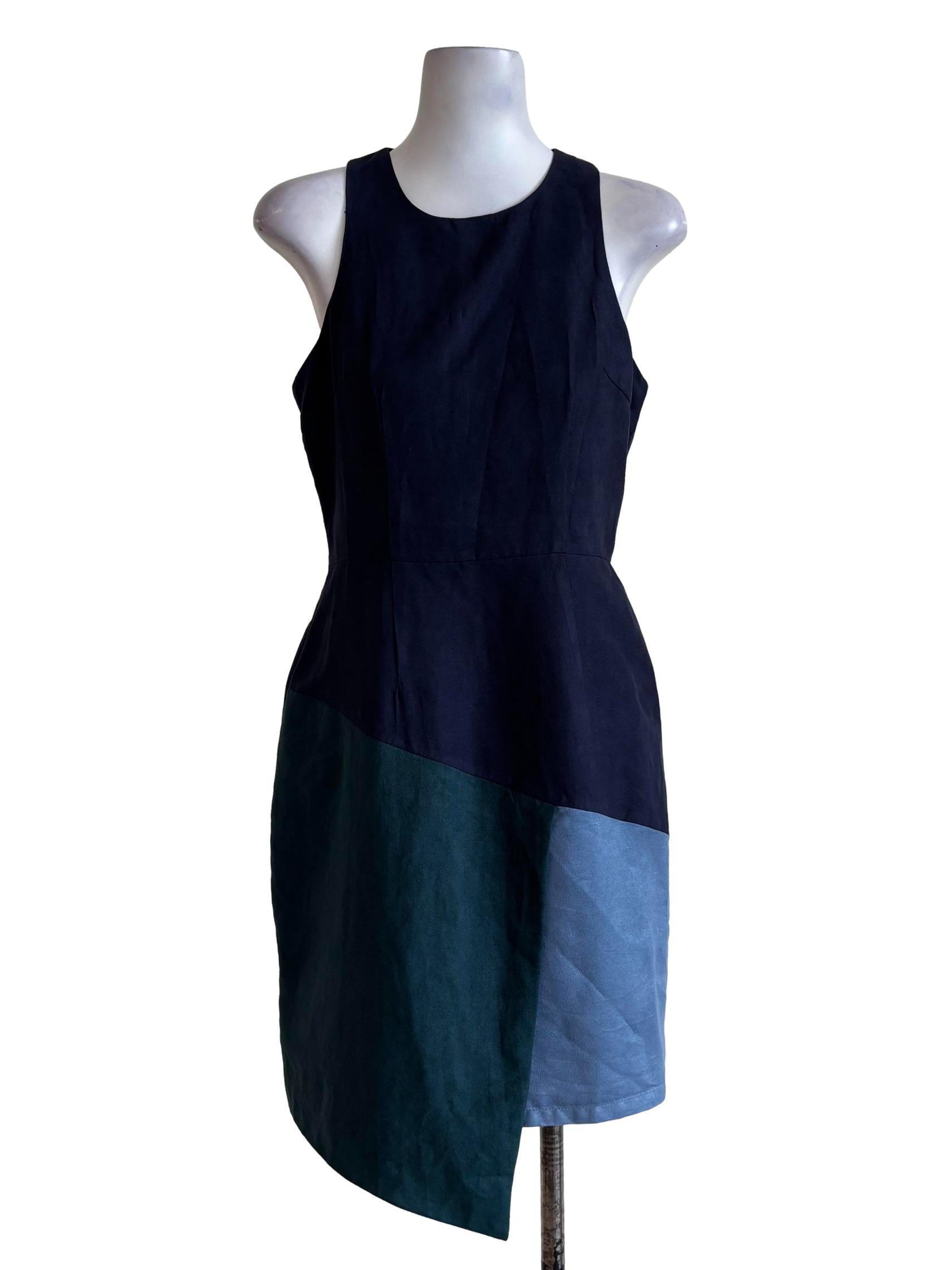 Navy Blue Tricolour Sleeveless Pencil Dress
