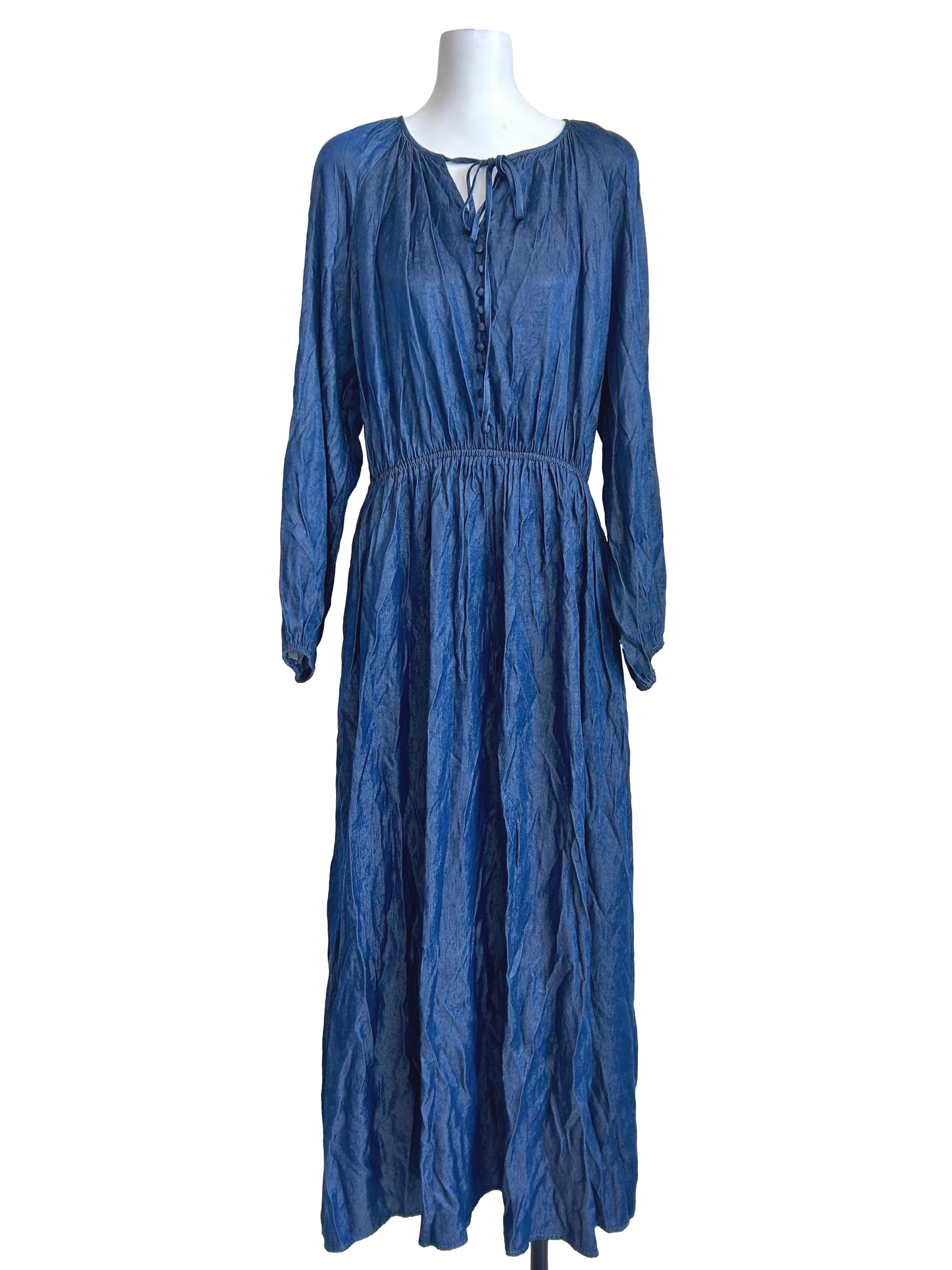 Indigo Blue Crinkle Tie Maxi Dress