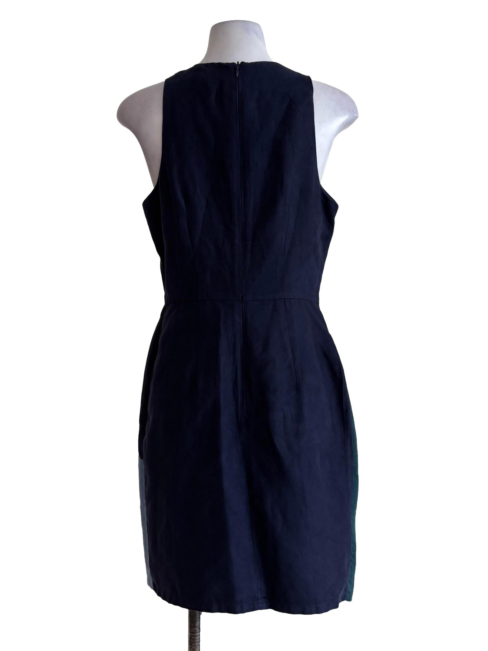 Navy Blue Tricolour Sleeveless Pencil Dress