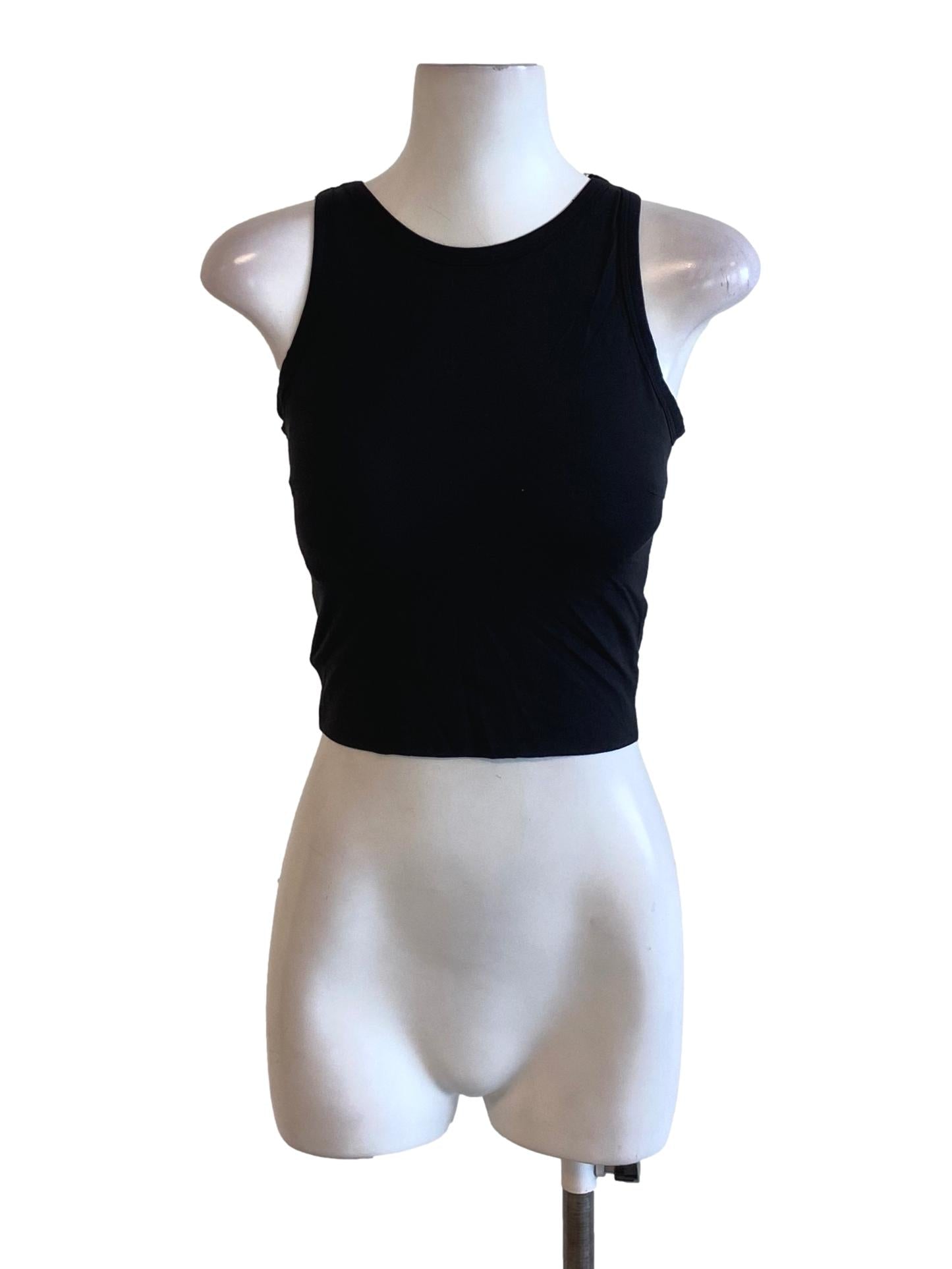 True Black Round Neck Sleeveless Cropped Tank Top