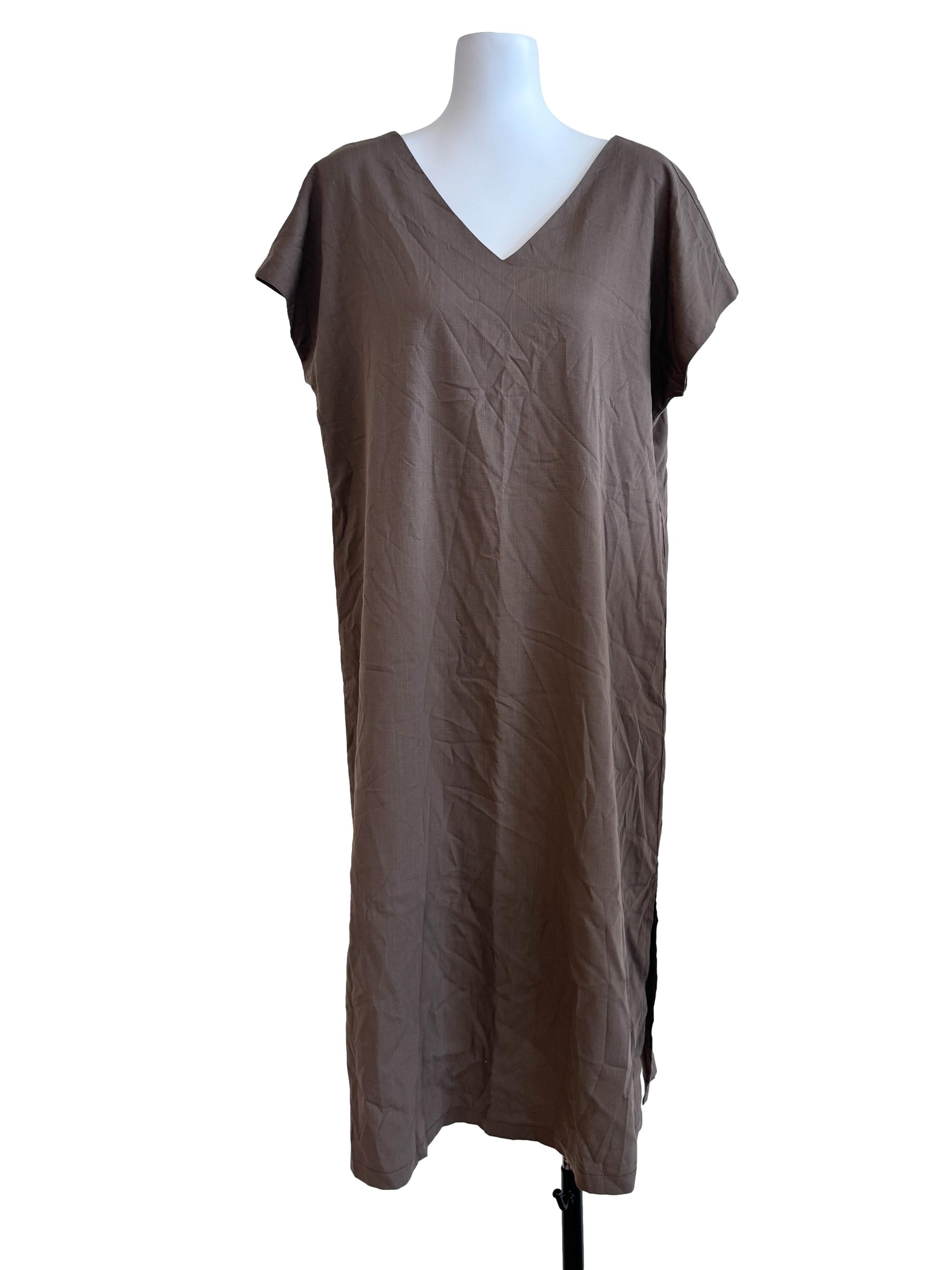 Moss Green V Neck Dress