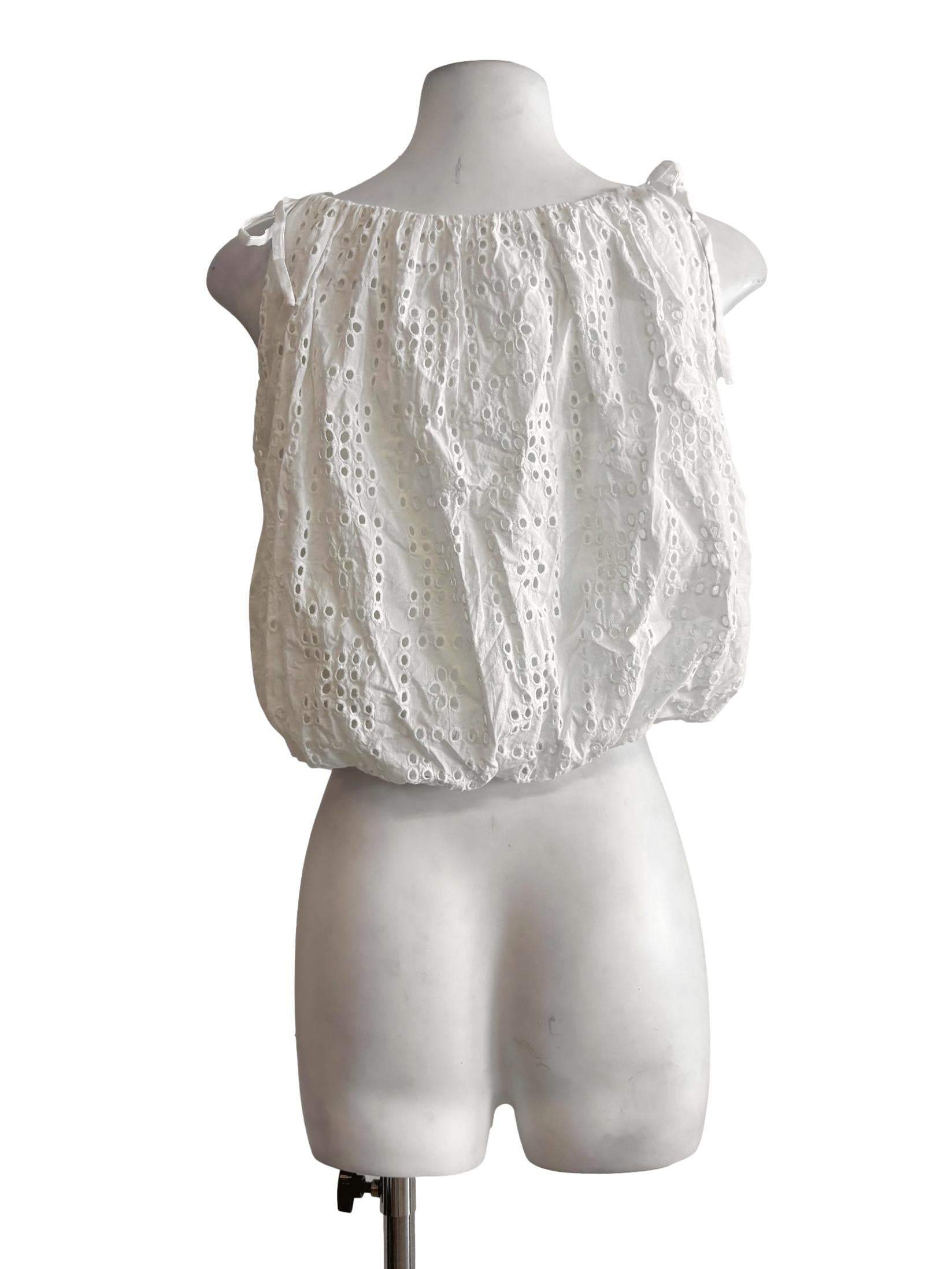 Pearl White Sleeveless Cotton Eyelet Top