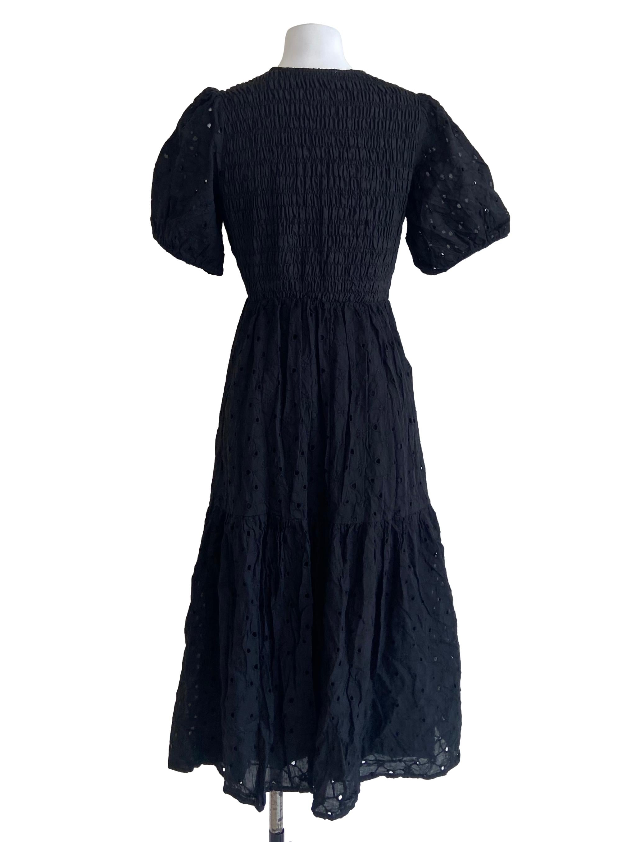 Black V Neck Embroidery Floral Dress