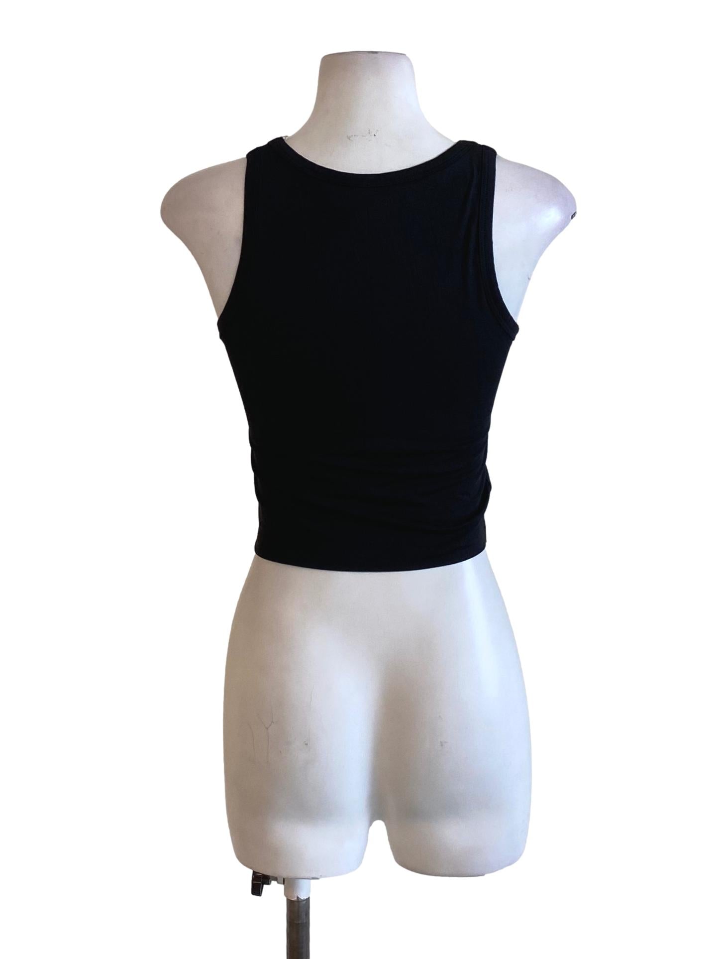 True Black Round Neck Sleeveless Cropped Tank Top