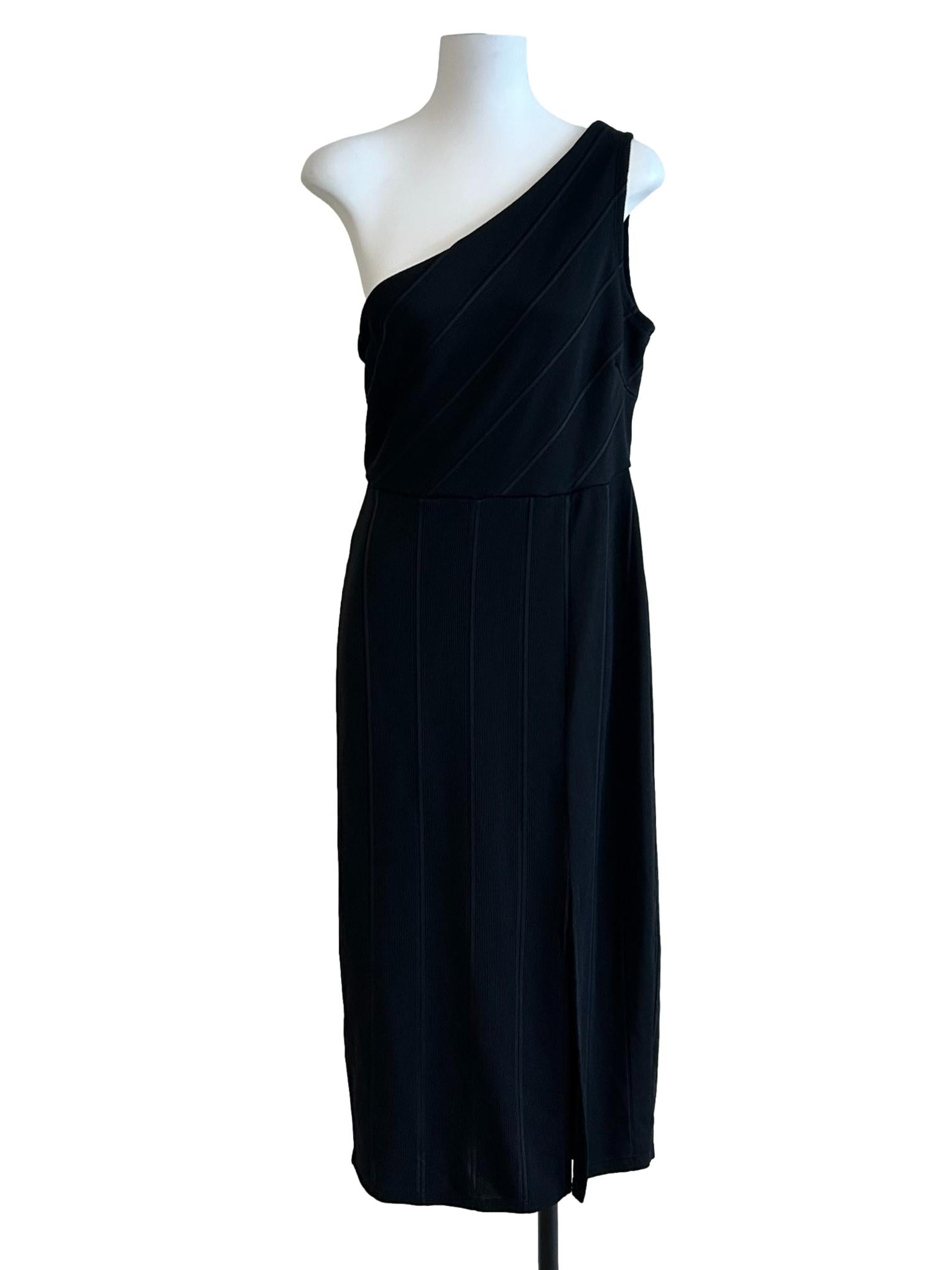 Jet Black Rib One Shoulder Dress