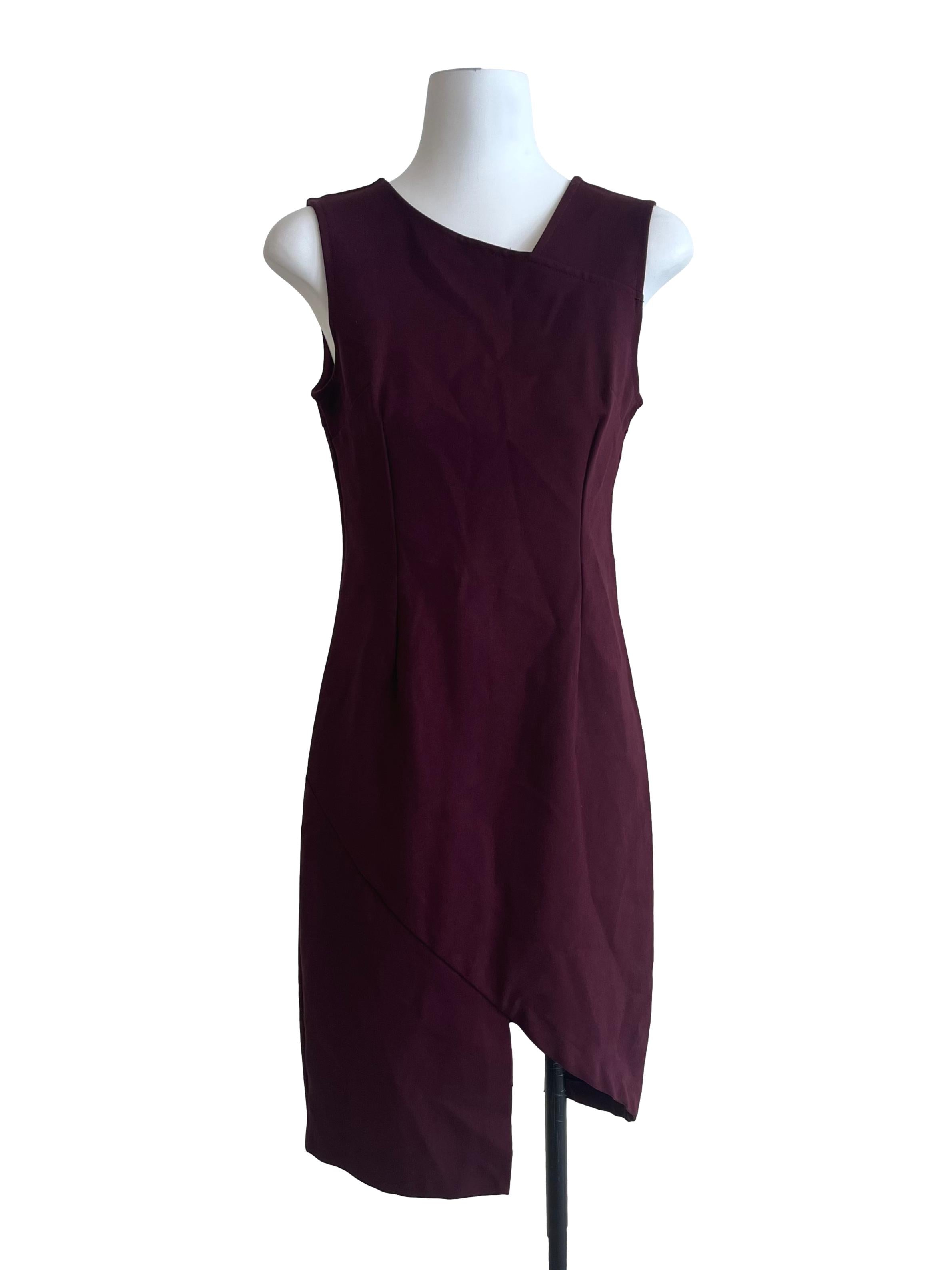 Berry Red V Asymmetrical Neckline Dress