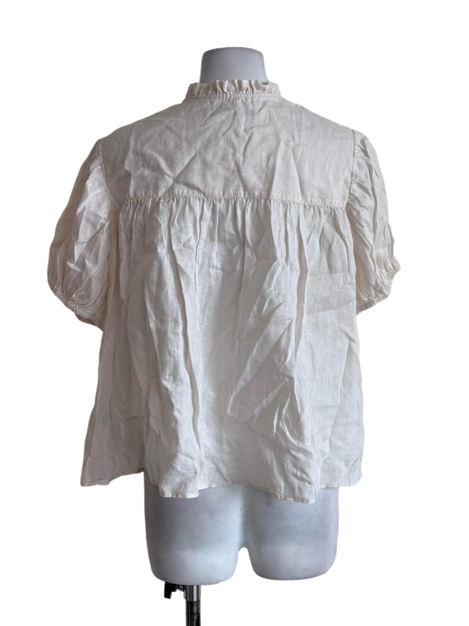 White Sheer Ruffle V Neck Ribbon Blouse