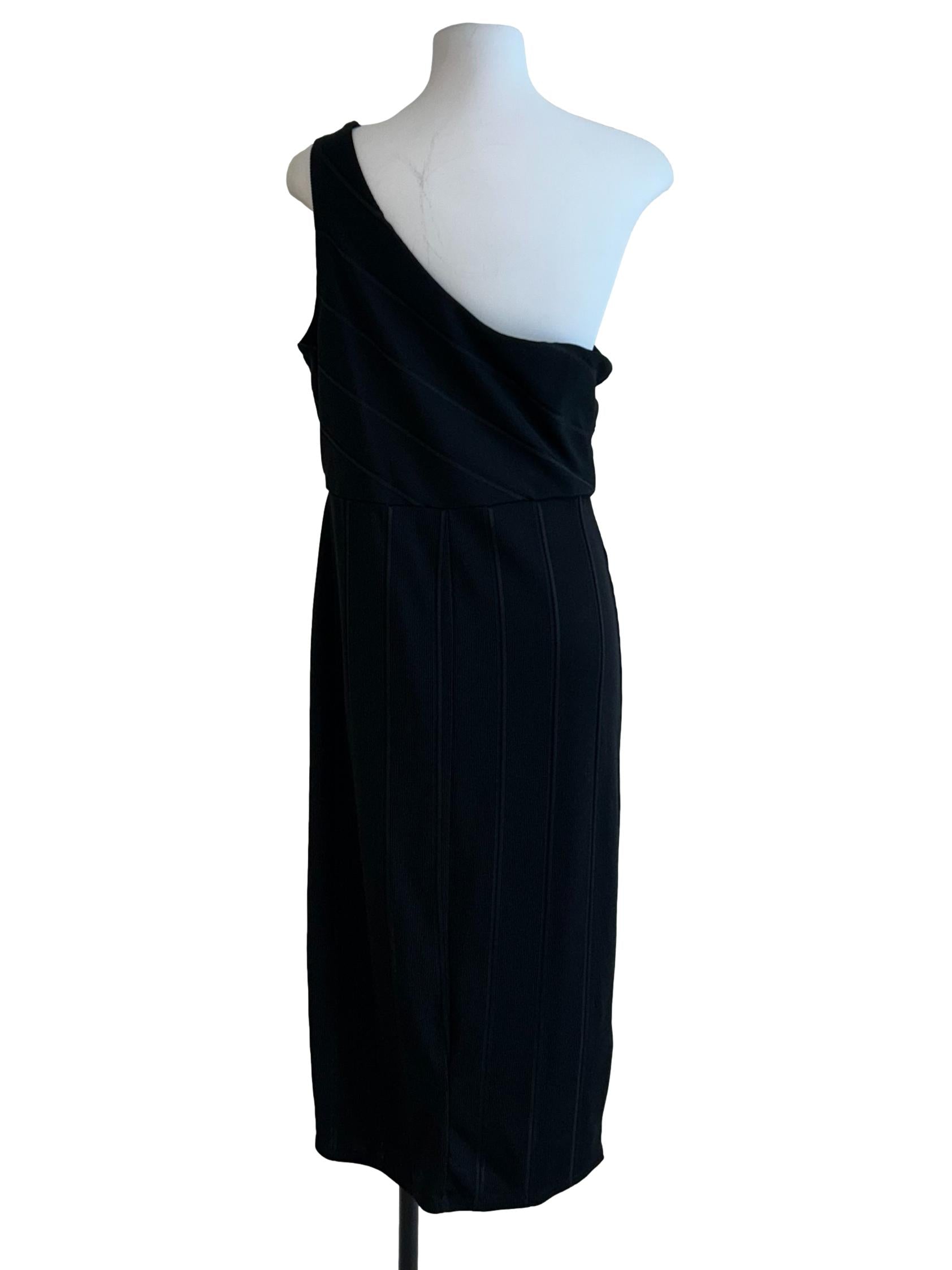 Jet Black Rib One Shoulder Dress