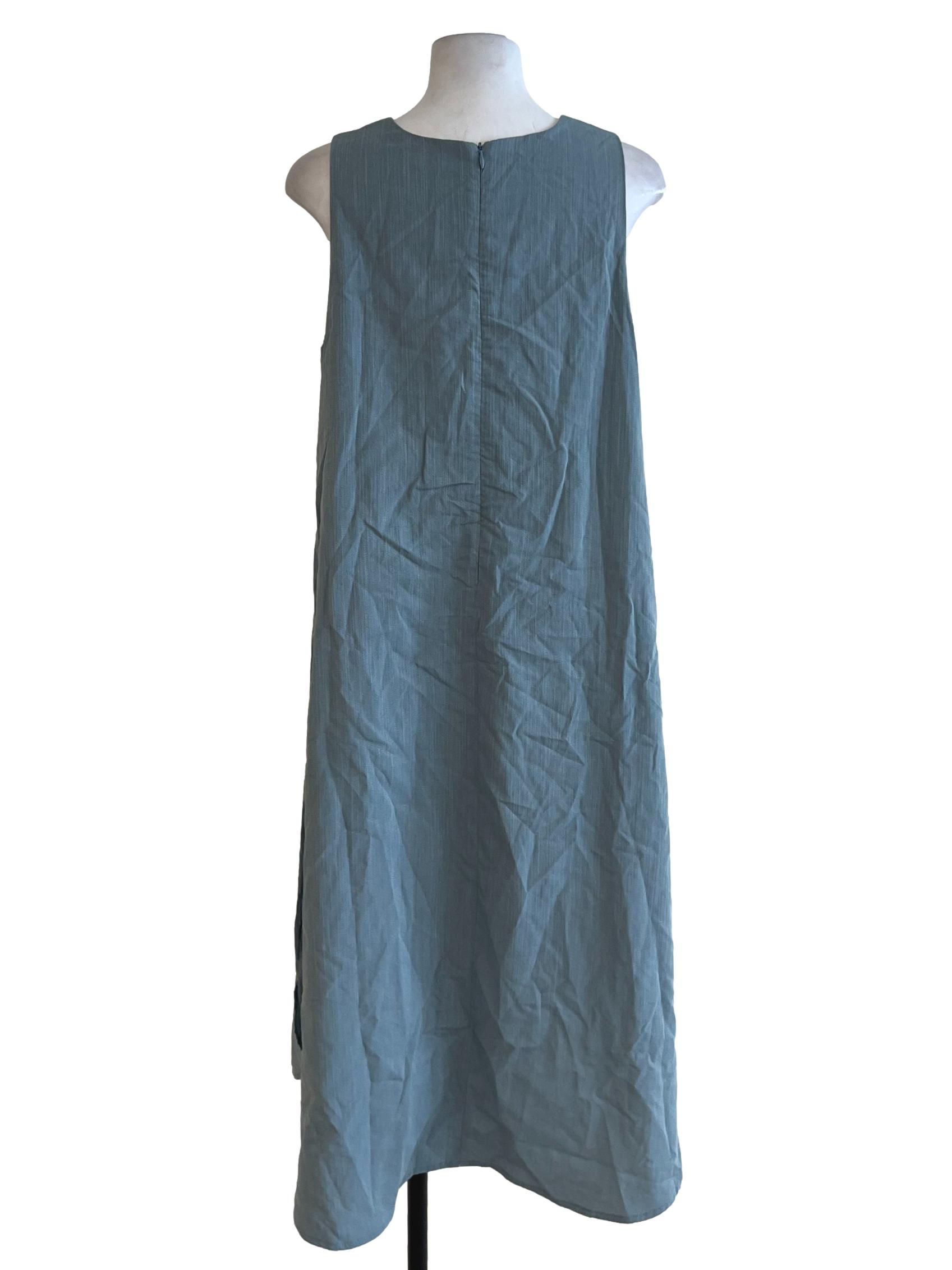 Stone Blue Jewel Neckline Shift Dress
