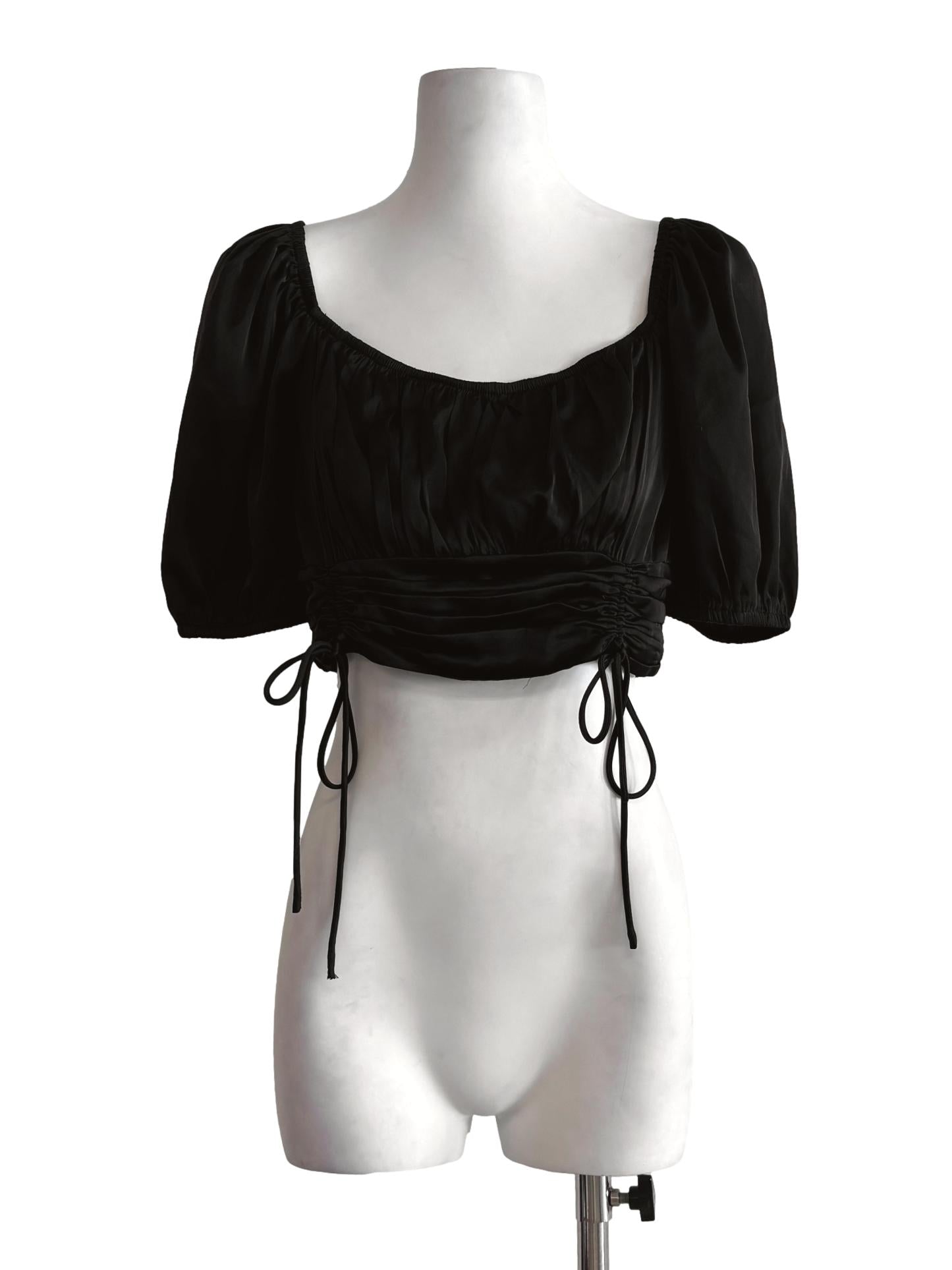 Satin Black Baby Doll Top