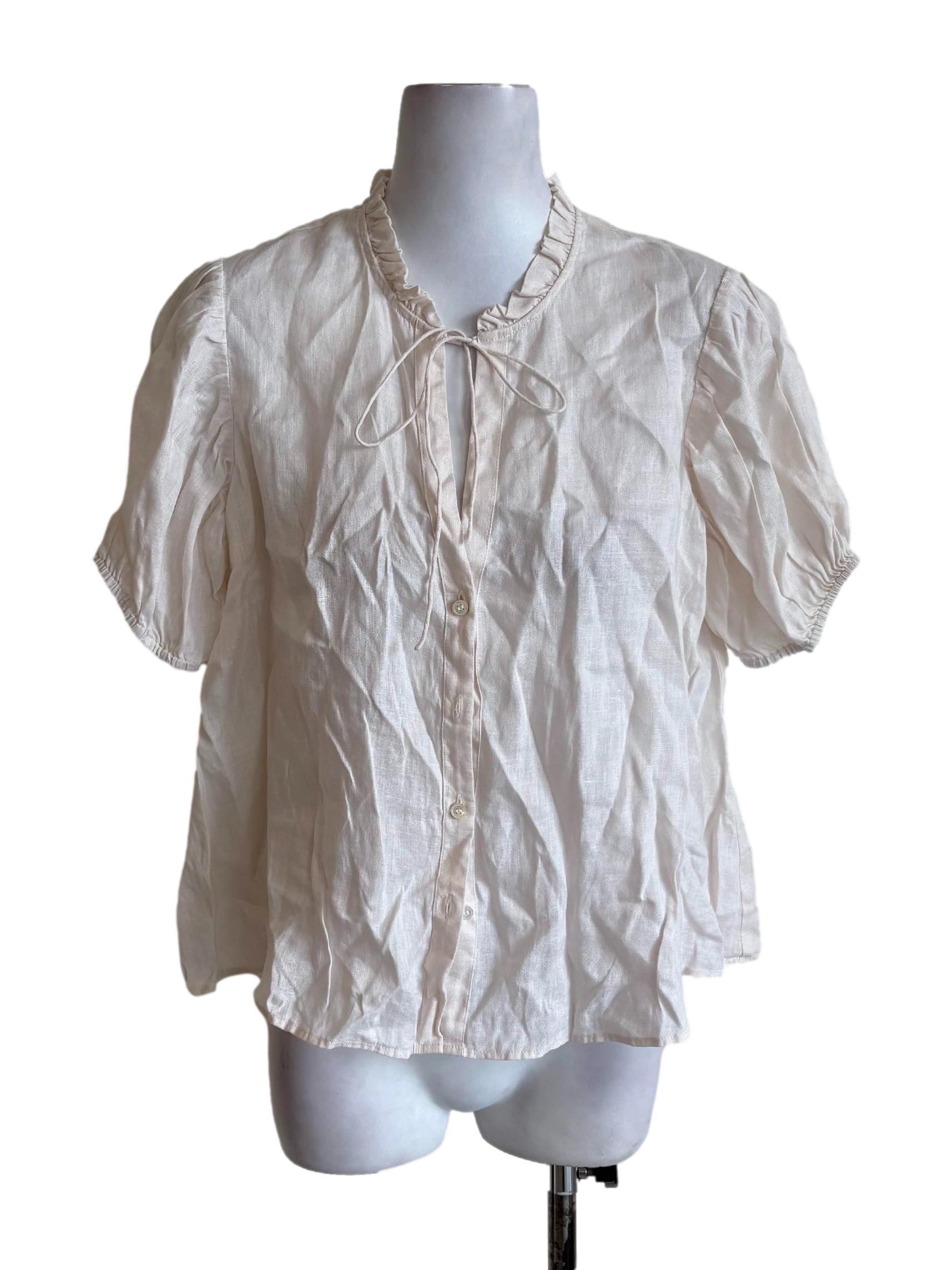 White Sheer Ruffle V Neck Ribbon Blouse