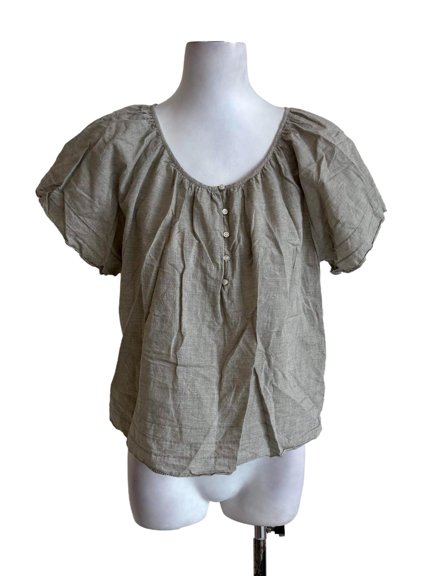 Ash Grey Pleated Gypsy Neck Top