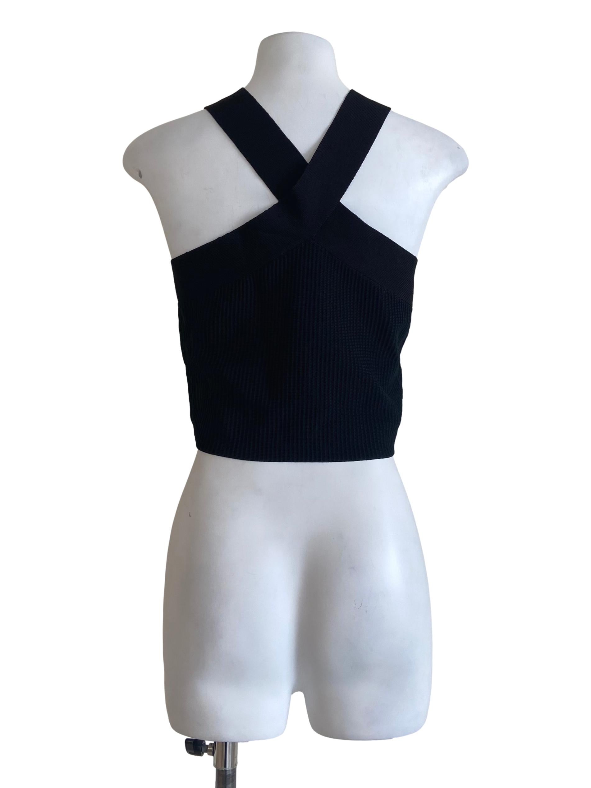 Black Sleeveless Pencil Stripe Crop Top