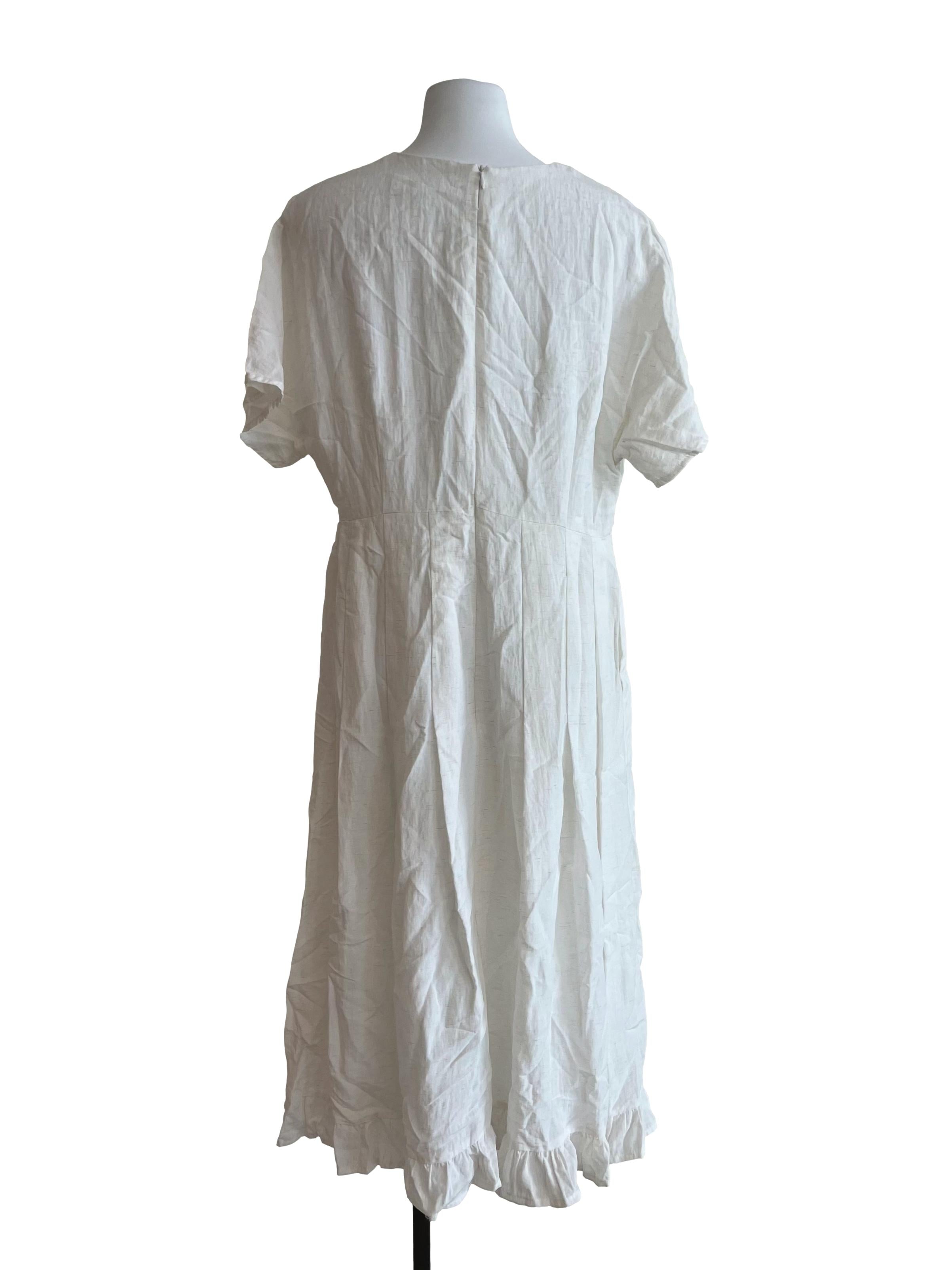 White Faux Wrap Ruffle Hem Dress