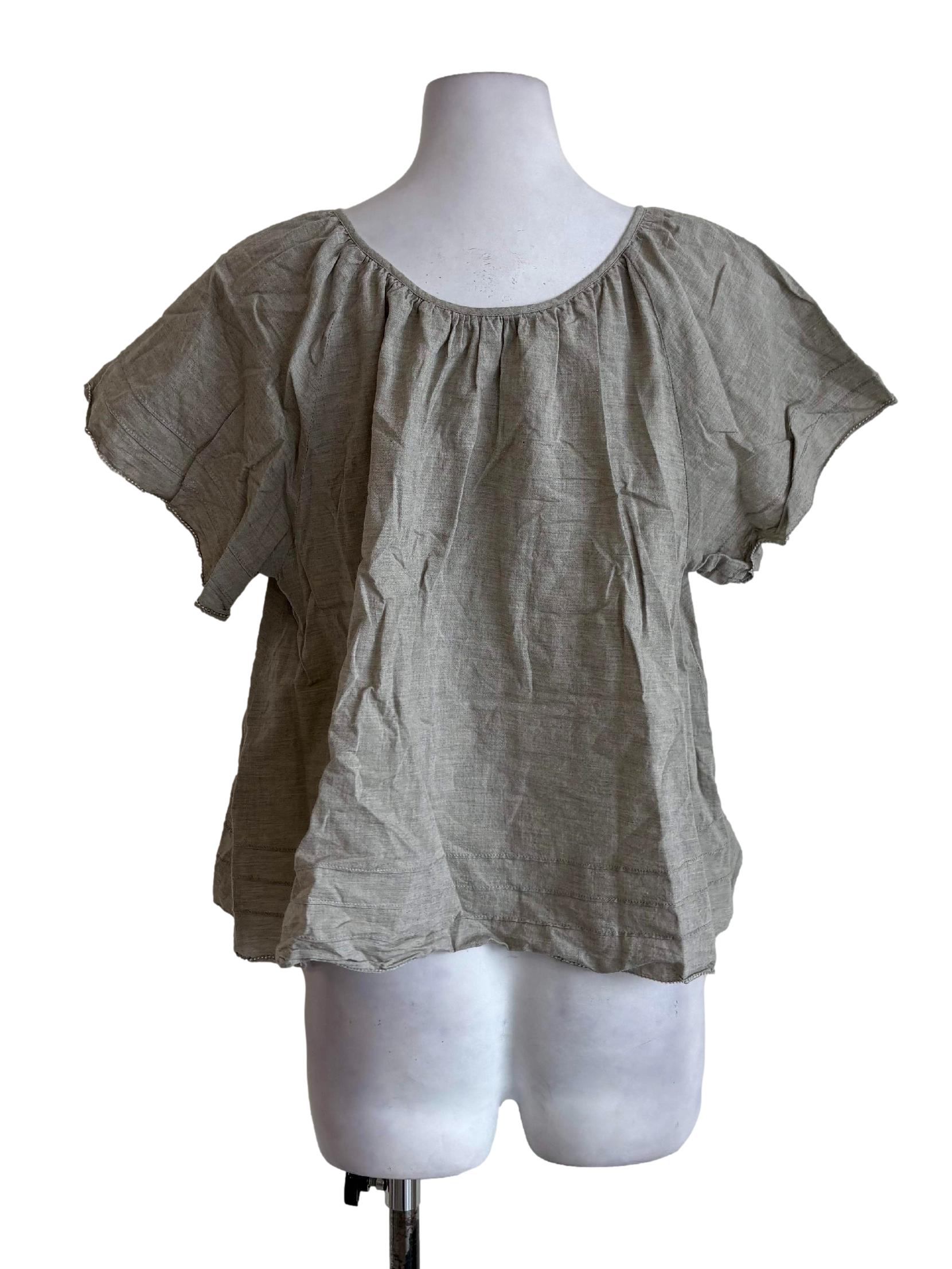 Ash Grey Pleated Gypsy Neck Top