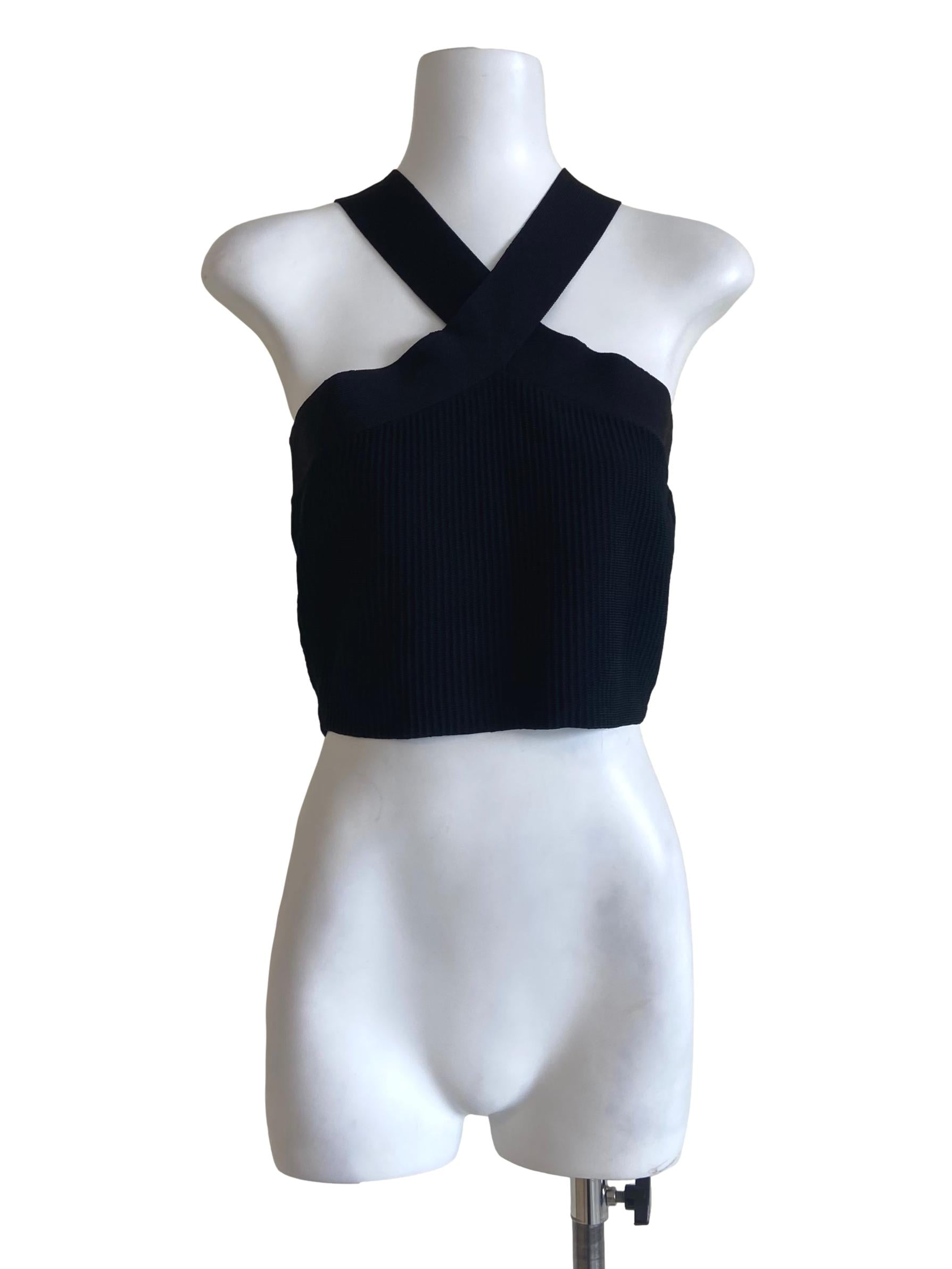 Black Sleeveless Pencil Stripe Crop Top