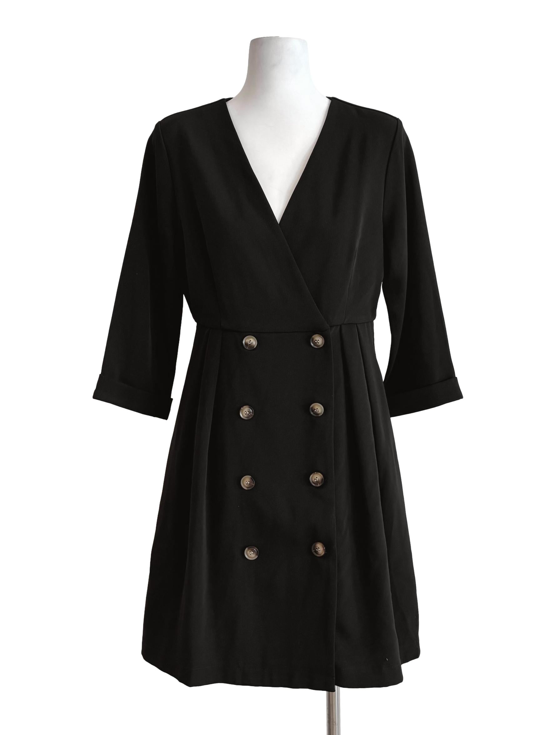 Soft Black Surplice Long Sleeve Dress