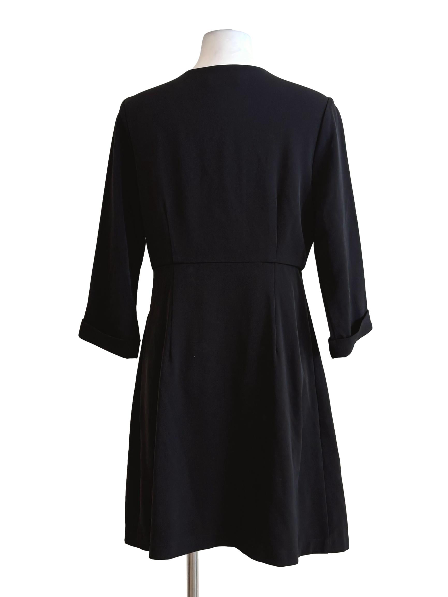 Soft Black Surplice Long Sleeve Dress