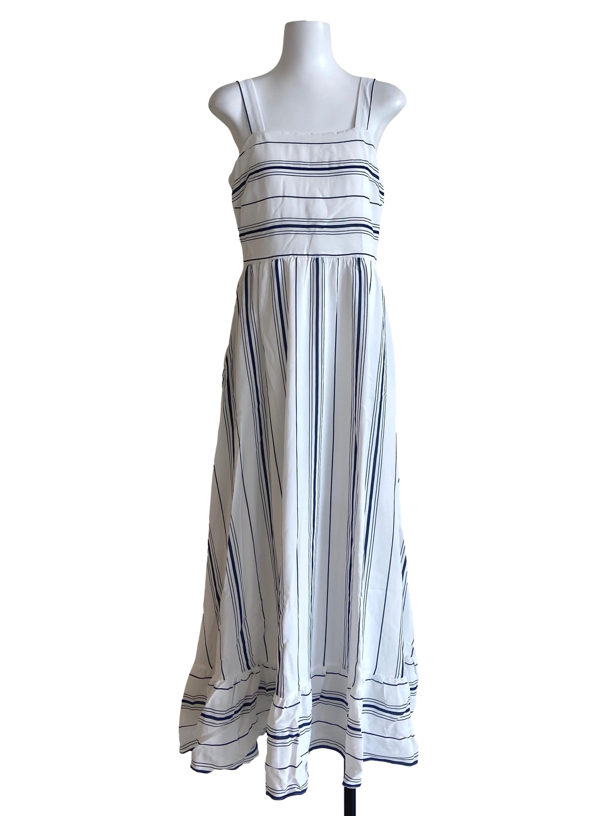White & Blue Stripe Sleeveless Dropwaist Dress