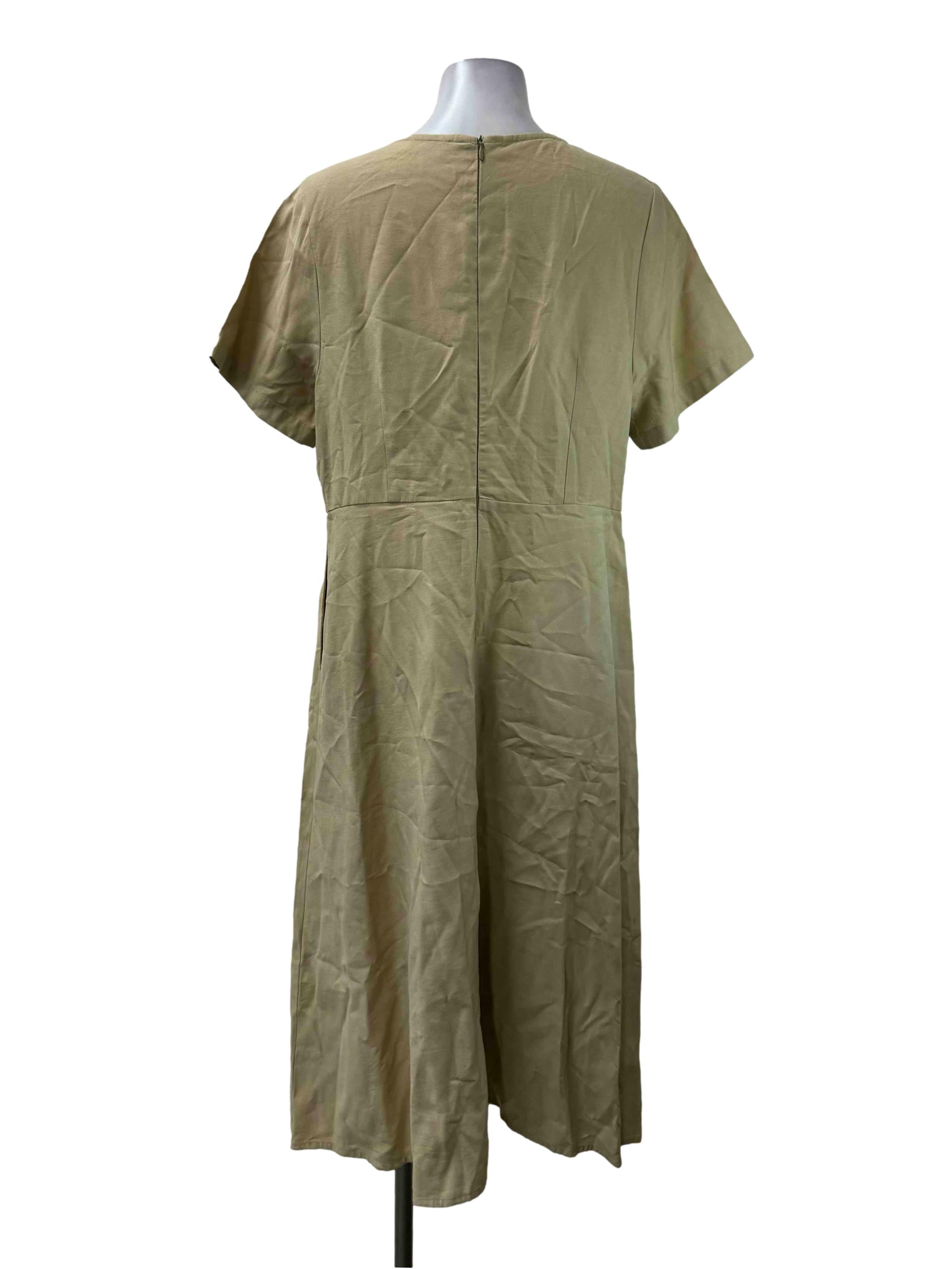 Pale Olive Round Neck Flare Dress