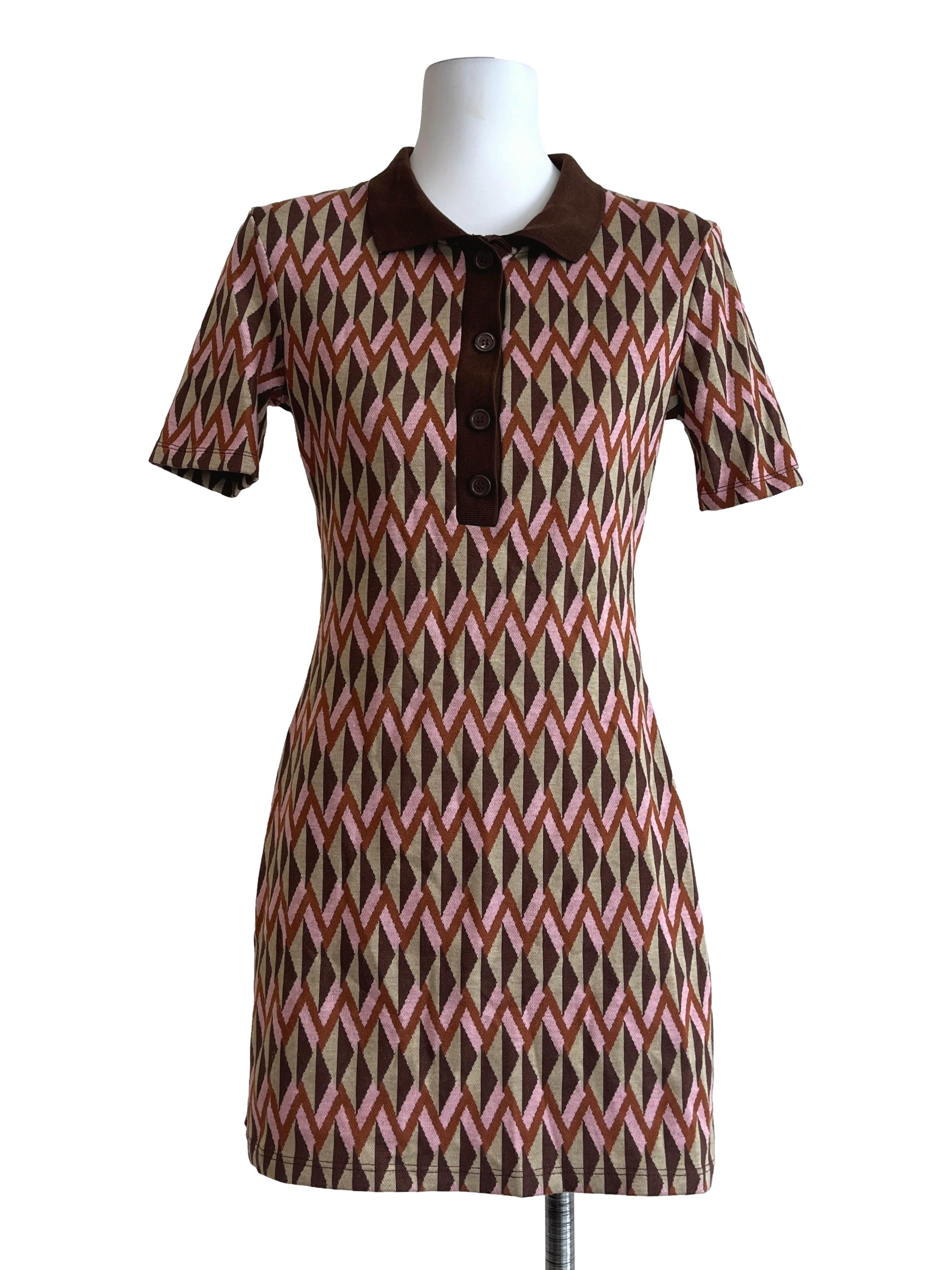 Mocha Brown Collar Neck Bodycon Dress