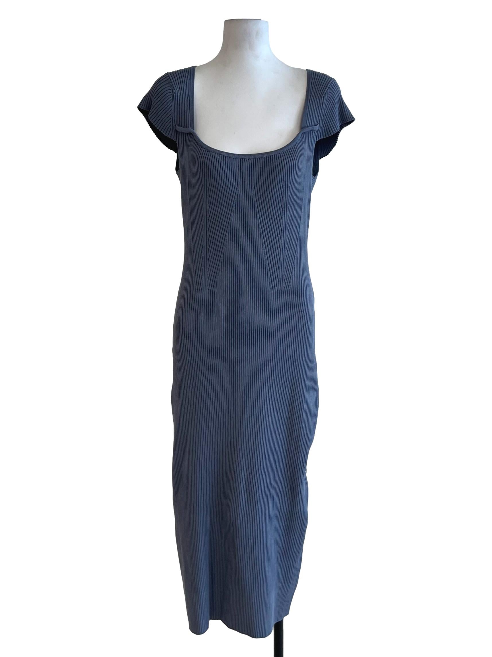 Stone Blue Square Neckline Bodycon Dress