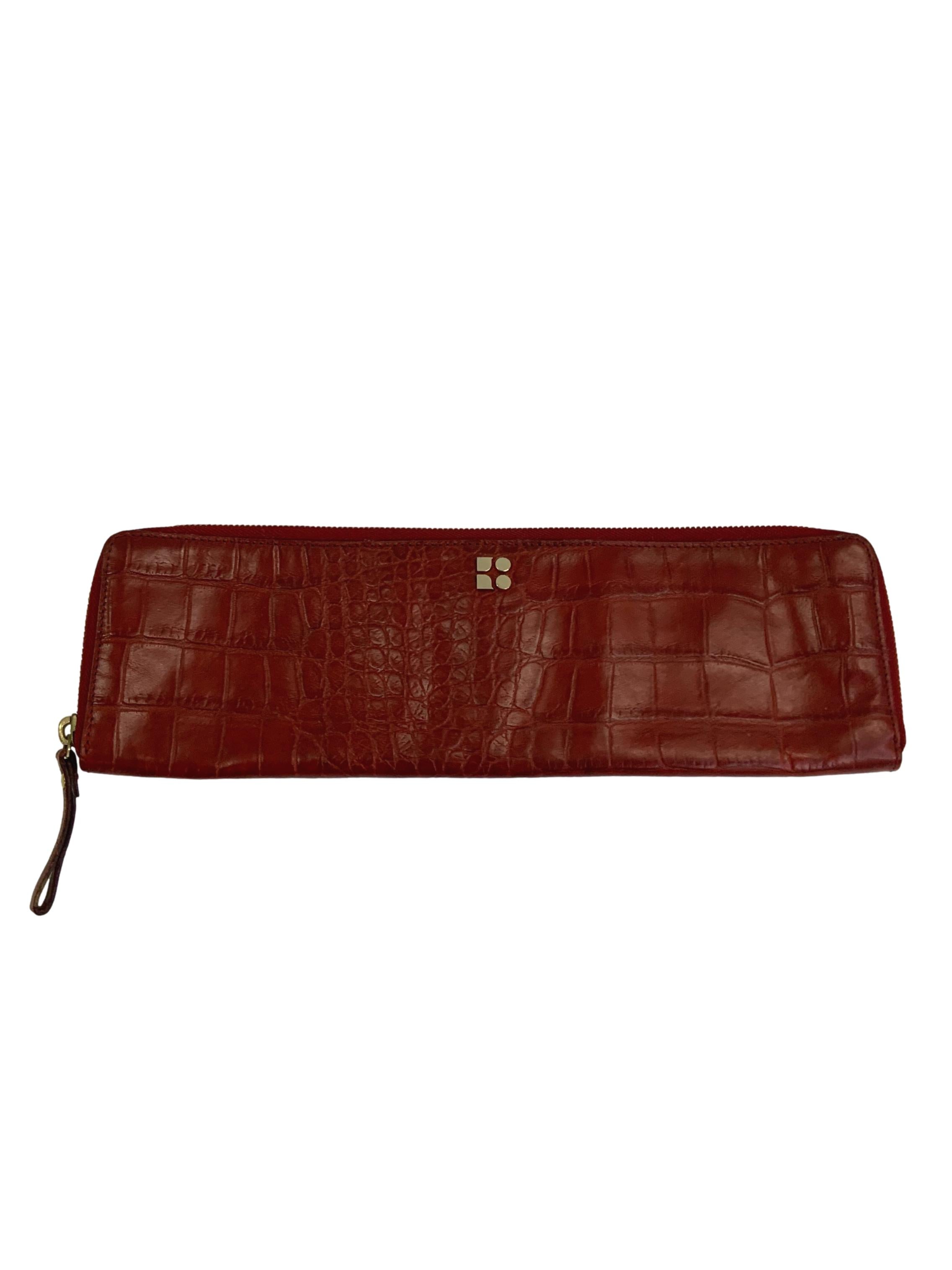 Red Croc Embossed Long Clutch