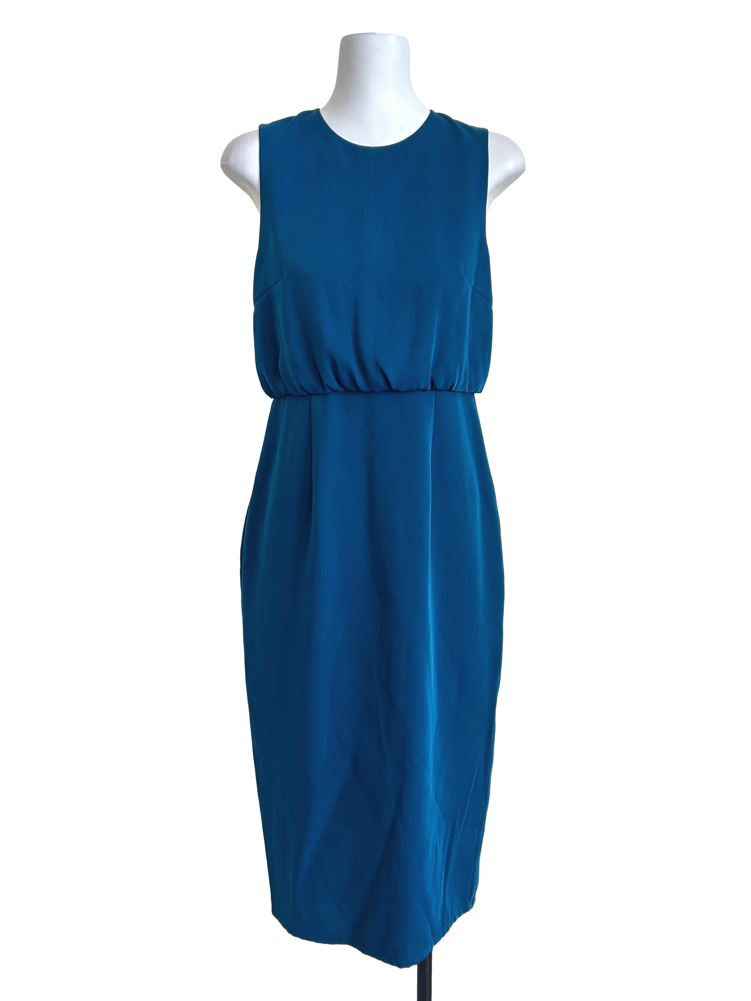 Teal Blue Sleeveless Blouson Dress