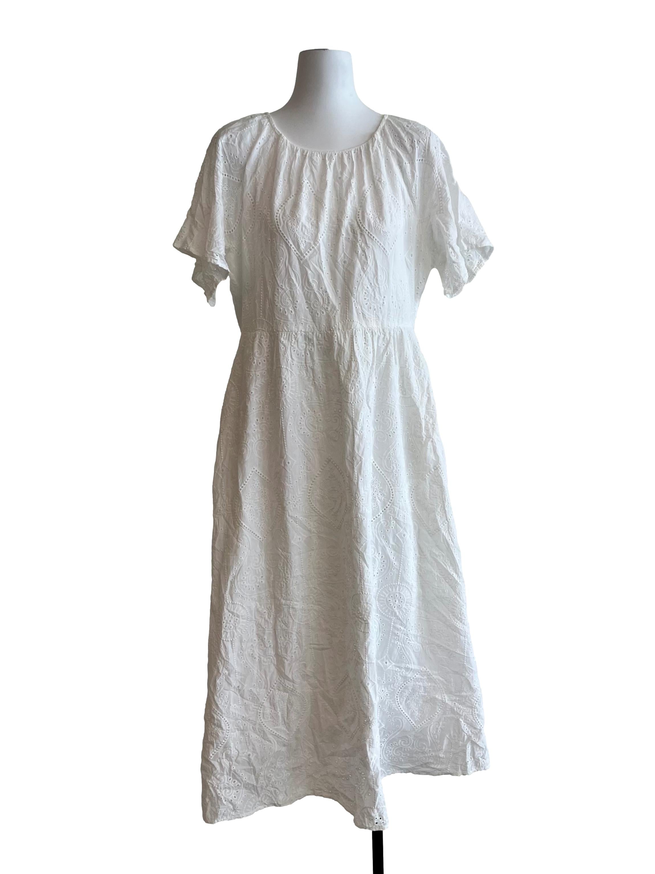 White Round Neck Eyelet Dress