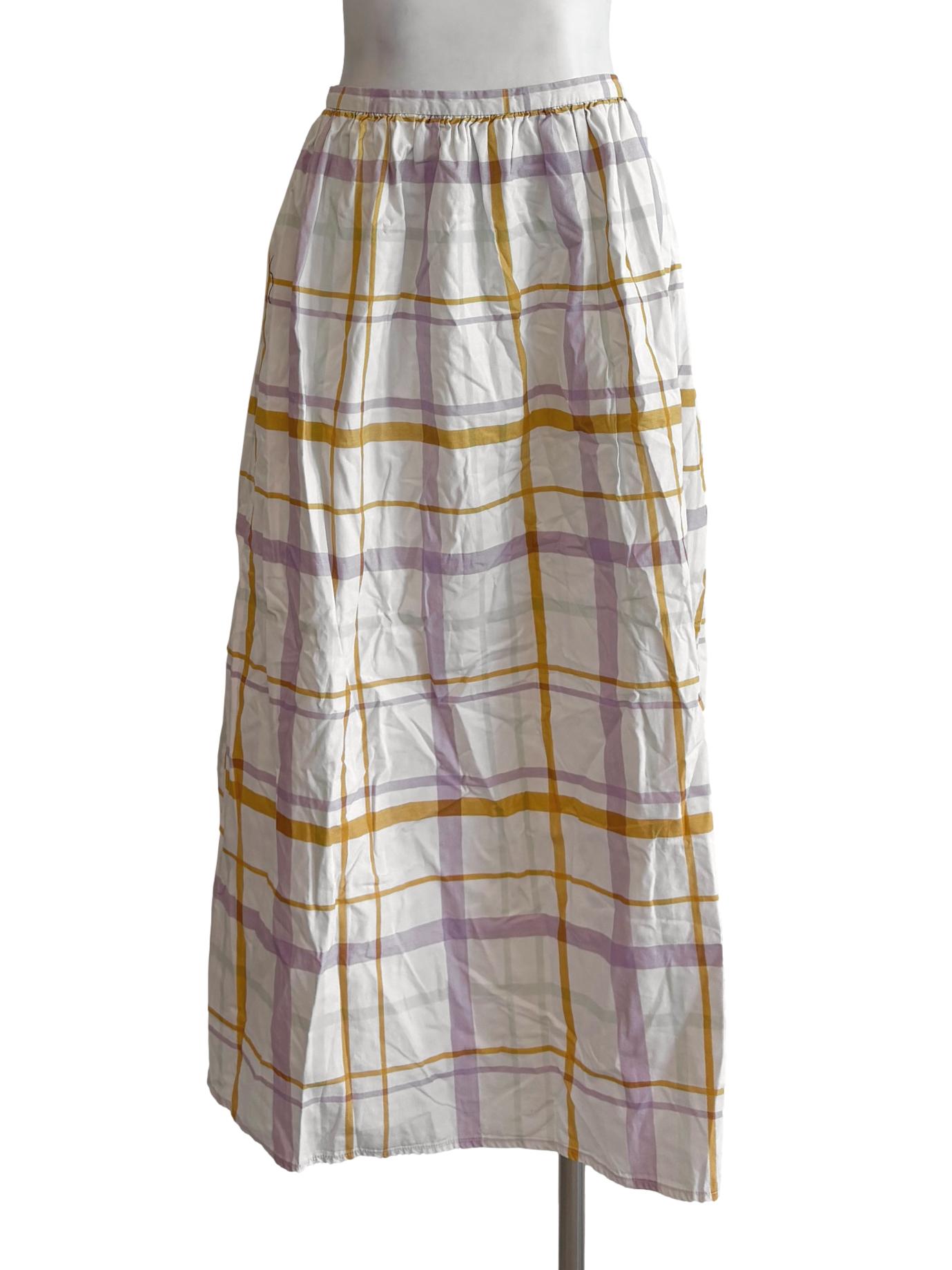Powder White Purple Yellow Lined Cotton Skirt LB