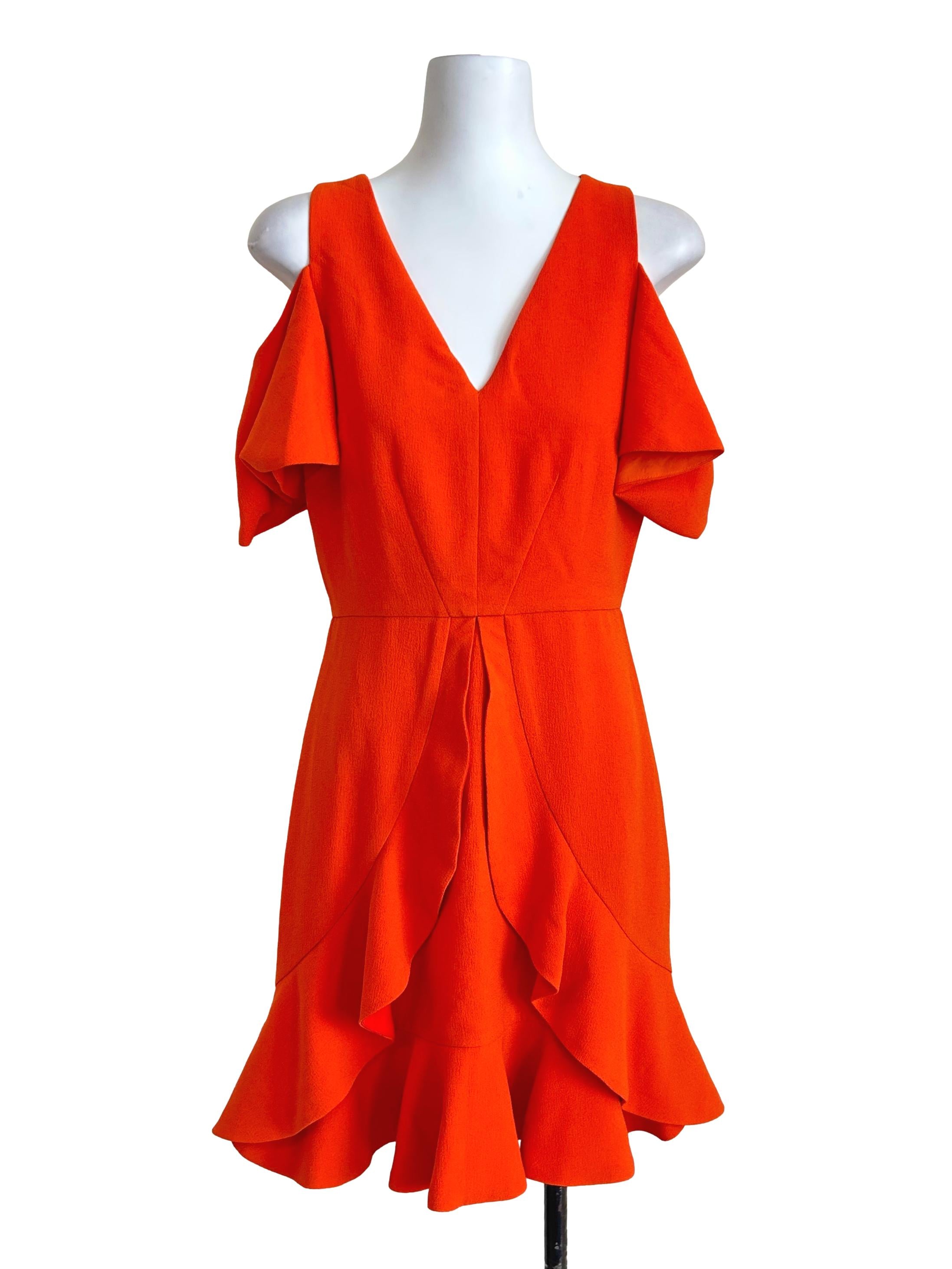 Orange Cold Shoulder Ruffle Dress