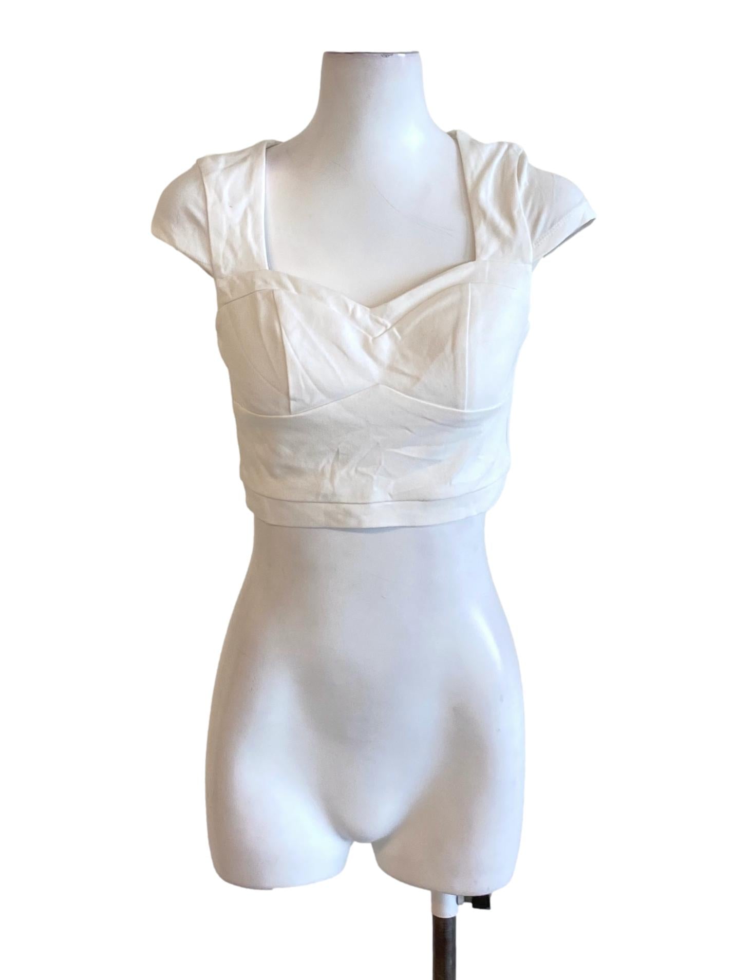 Soft White Petal Sleeve Sweetheart Cropped Shirt