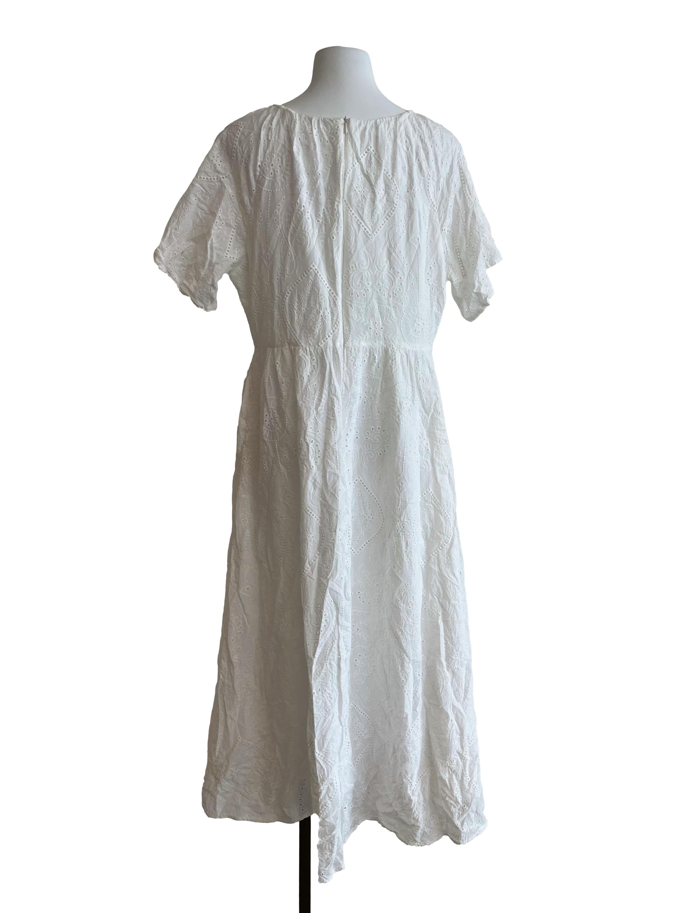 White Round Neck Eyelet Dress