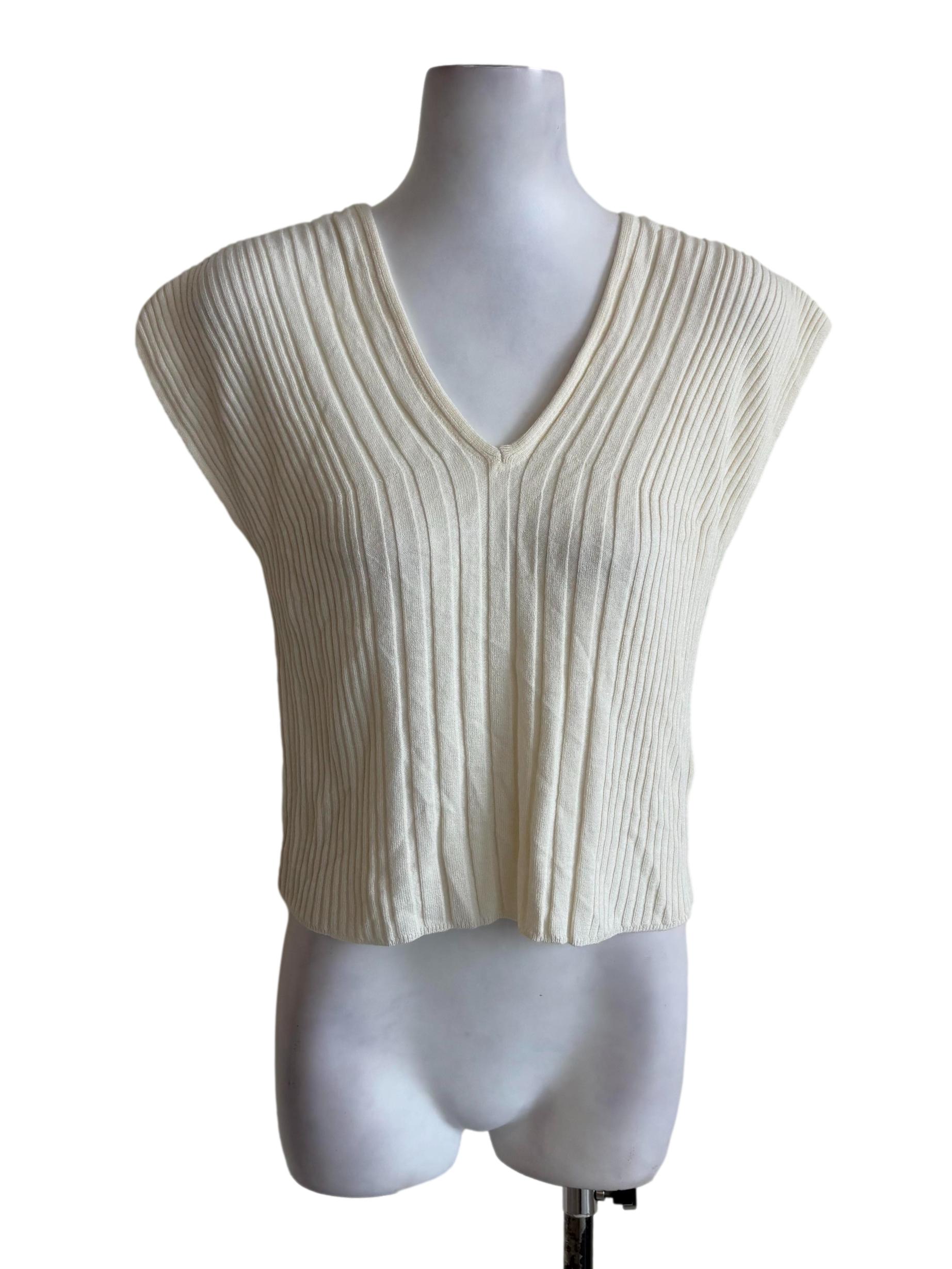 White Knitted V Neck Tank Top OSN