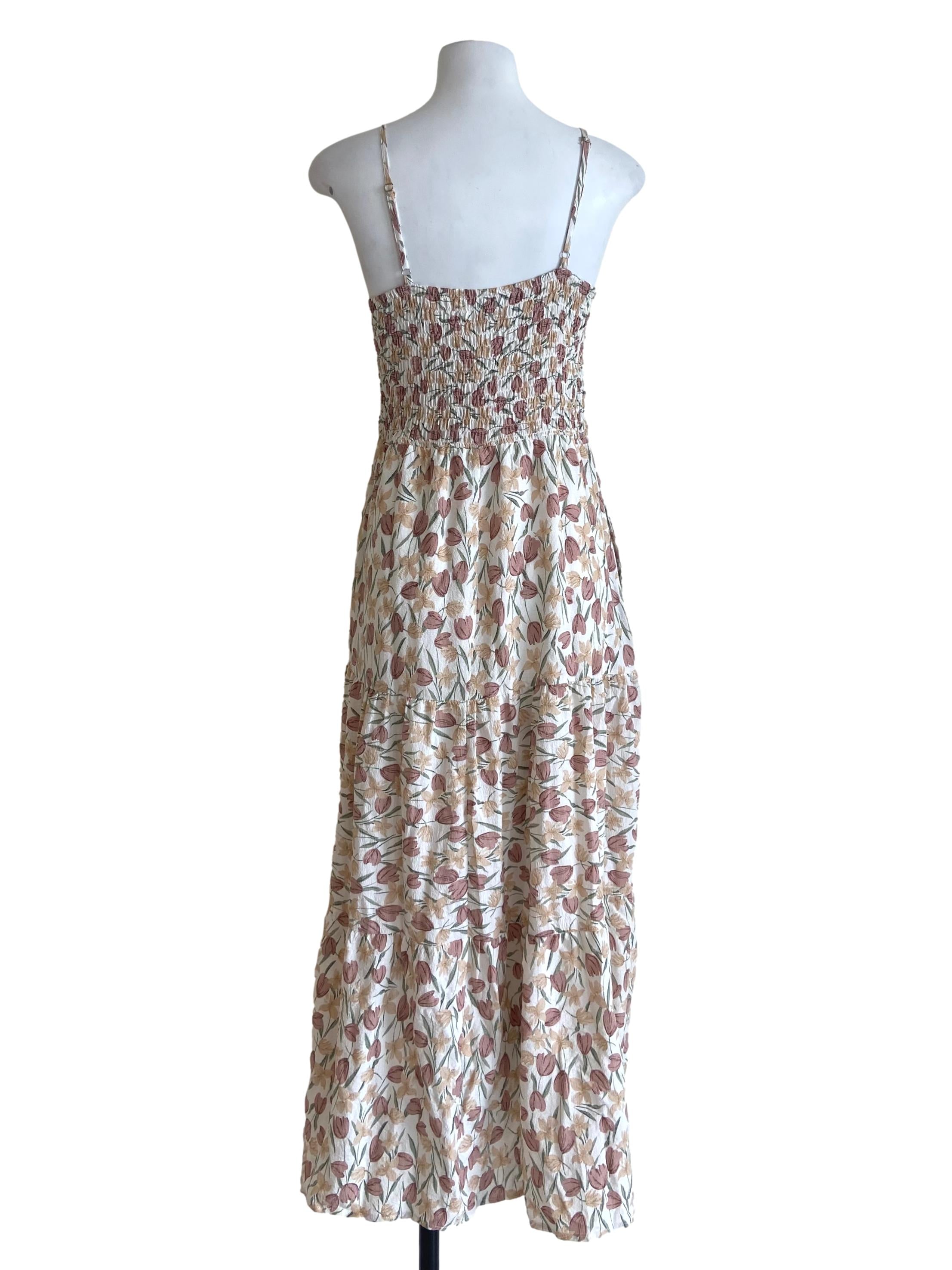 White & Floral Spaghetti Straps Layered Dress