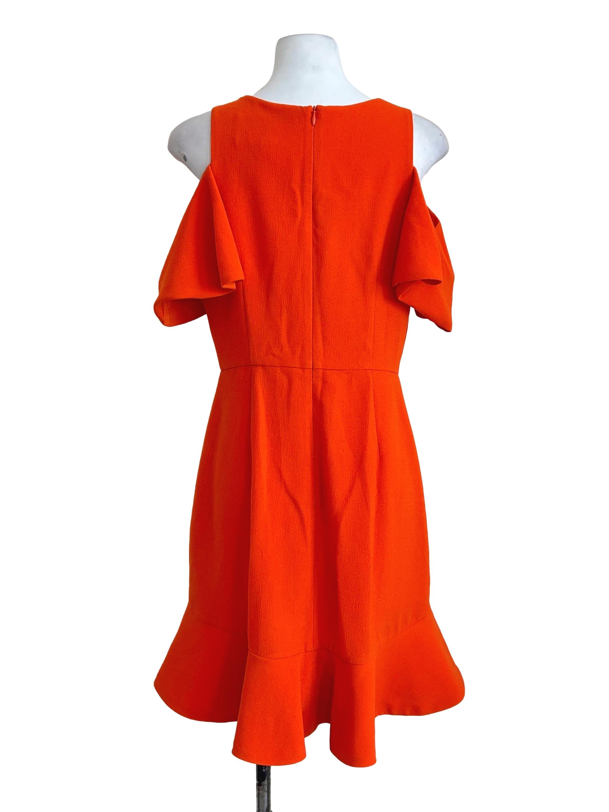 Orange Cold Shoulder Ruffle Dress