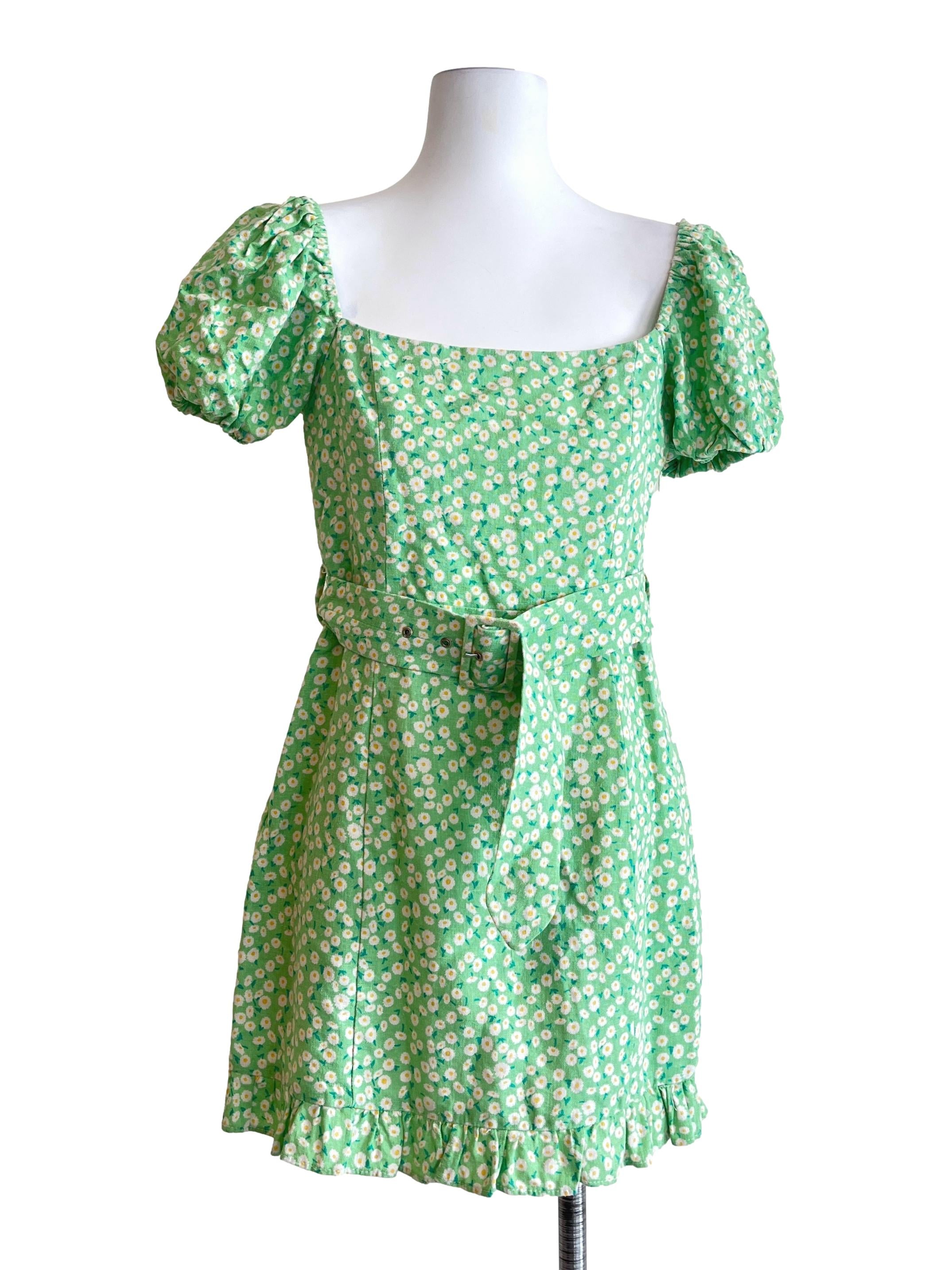 Seafoam Green Square Puff Sleeve Mini Dress
