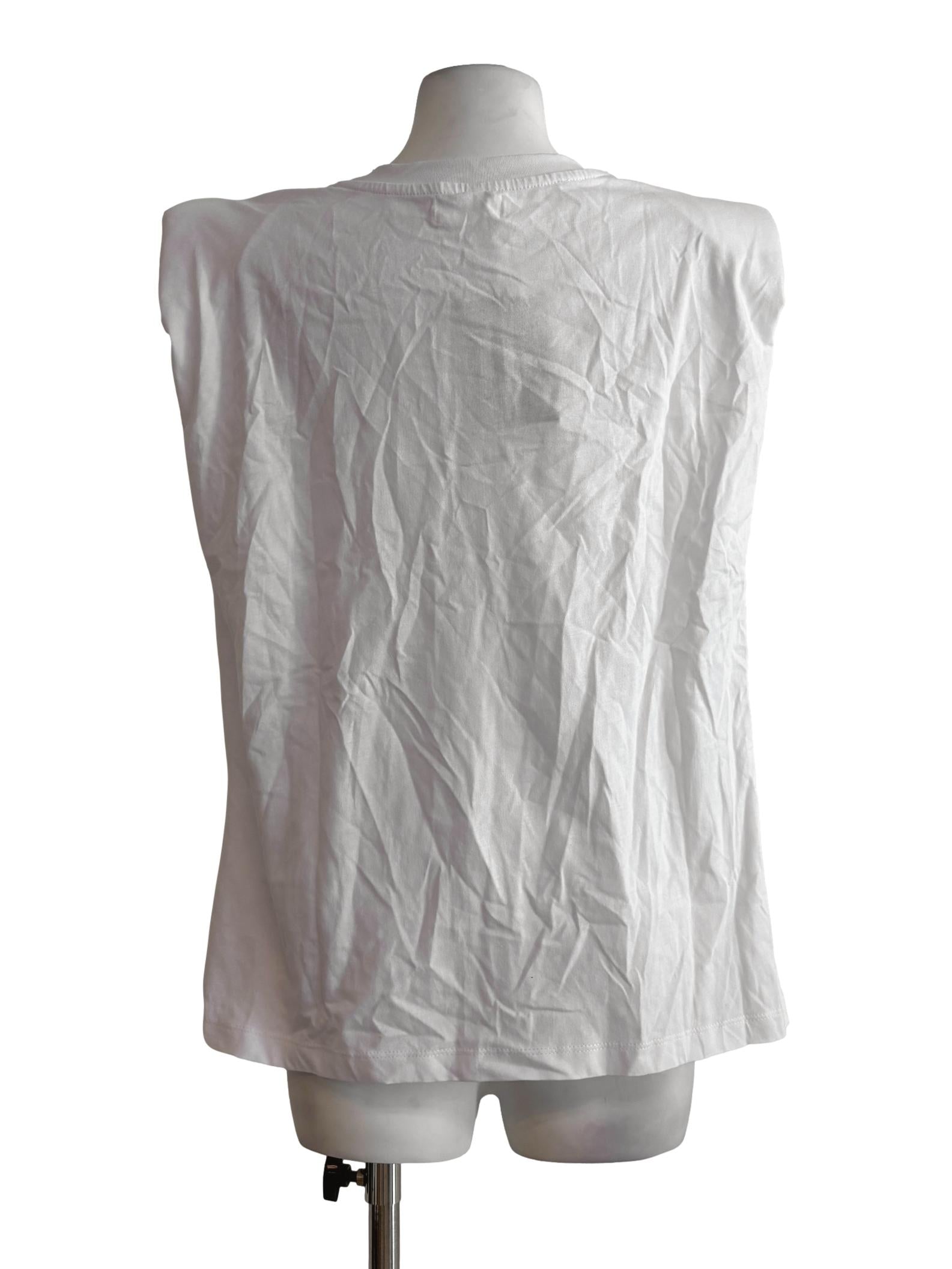 White Sleeveless Padded Shoulder Tank Top