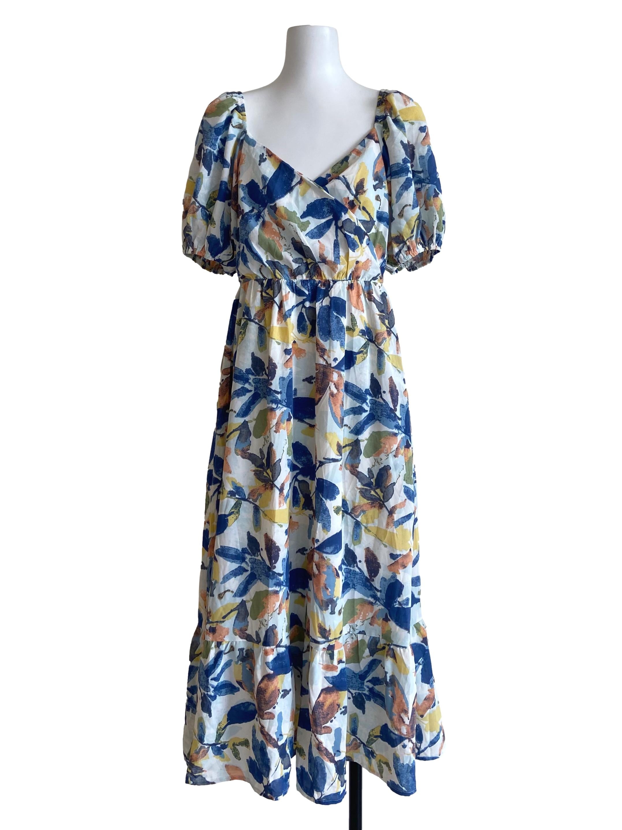 Blue & Colorful Floral Dropwaist Dress