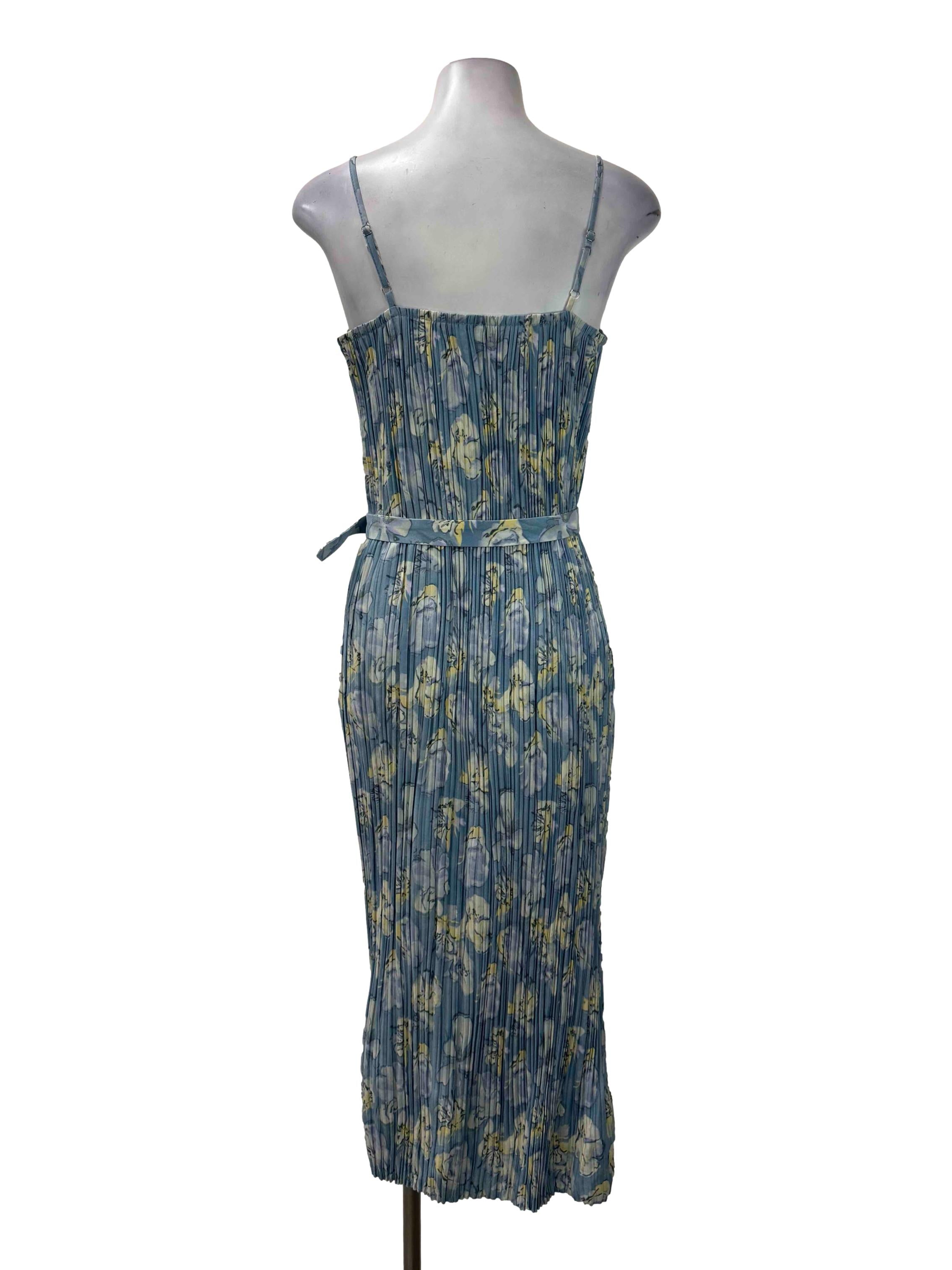 Floral Sky Blue Pleated Dress